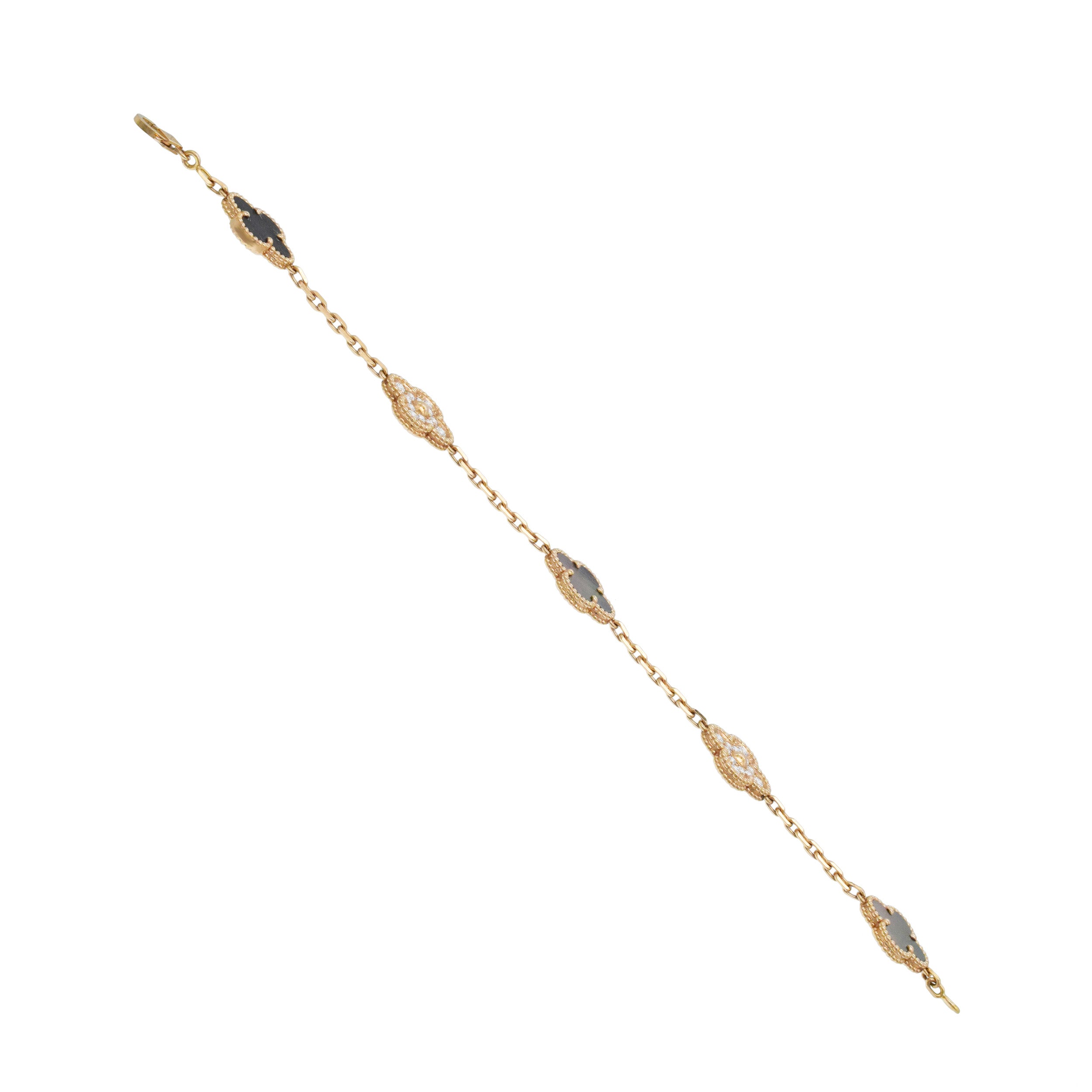Van Cleef & Arpels black mother of pearl and diamond vintage Alhambra bracelet in 18k rose gold