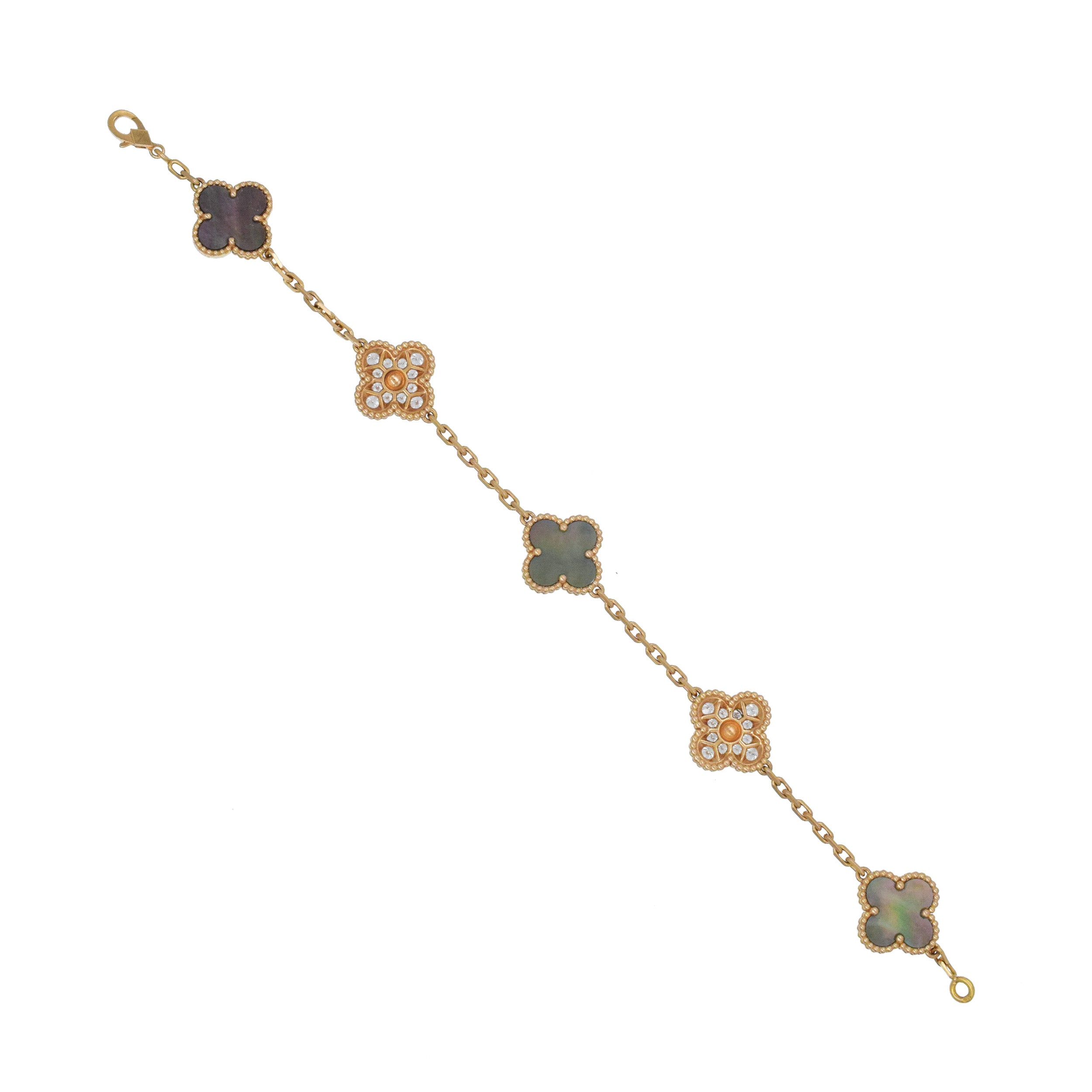 Van Cleef & Arpels black mother of pearl and diamond vintage Alhambra bracelet in 18k rose gold