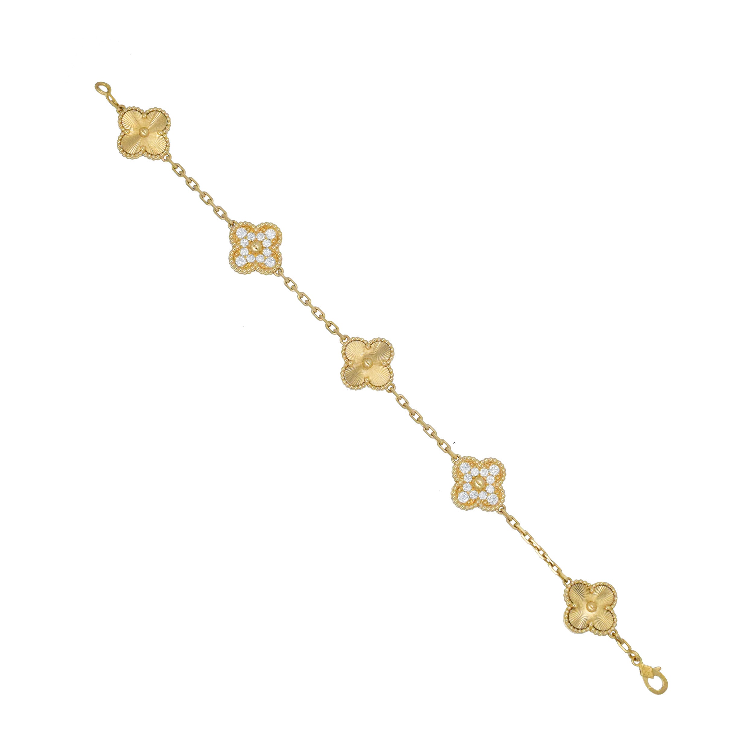 Van Cleef & Arpels Guiloche and diamond vintage Alhambra bracelet in 18k yellow gold