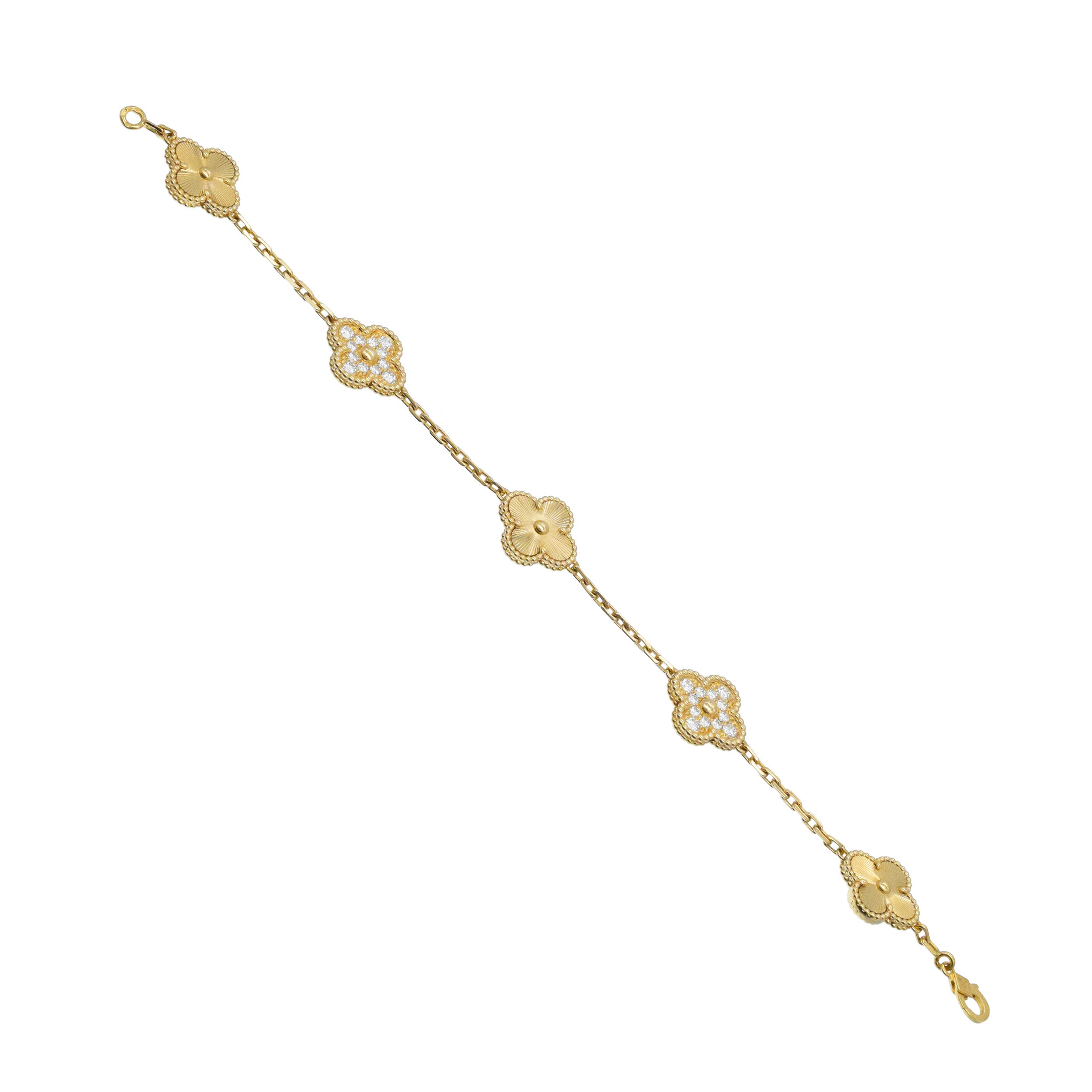 Van Cleef & Arpels Guiloche and diamond vintage Alhambra bracelet in 18k yellow gold