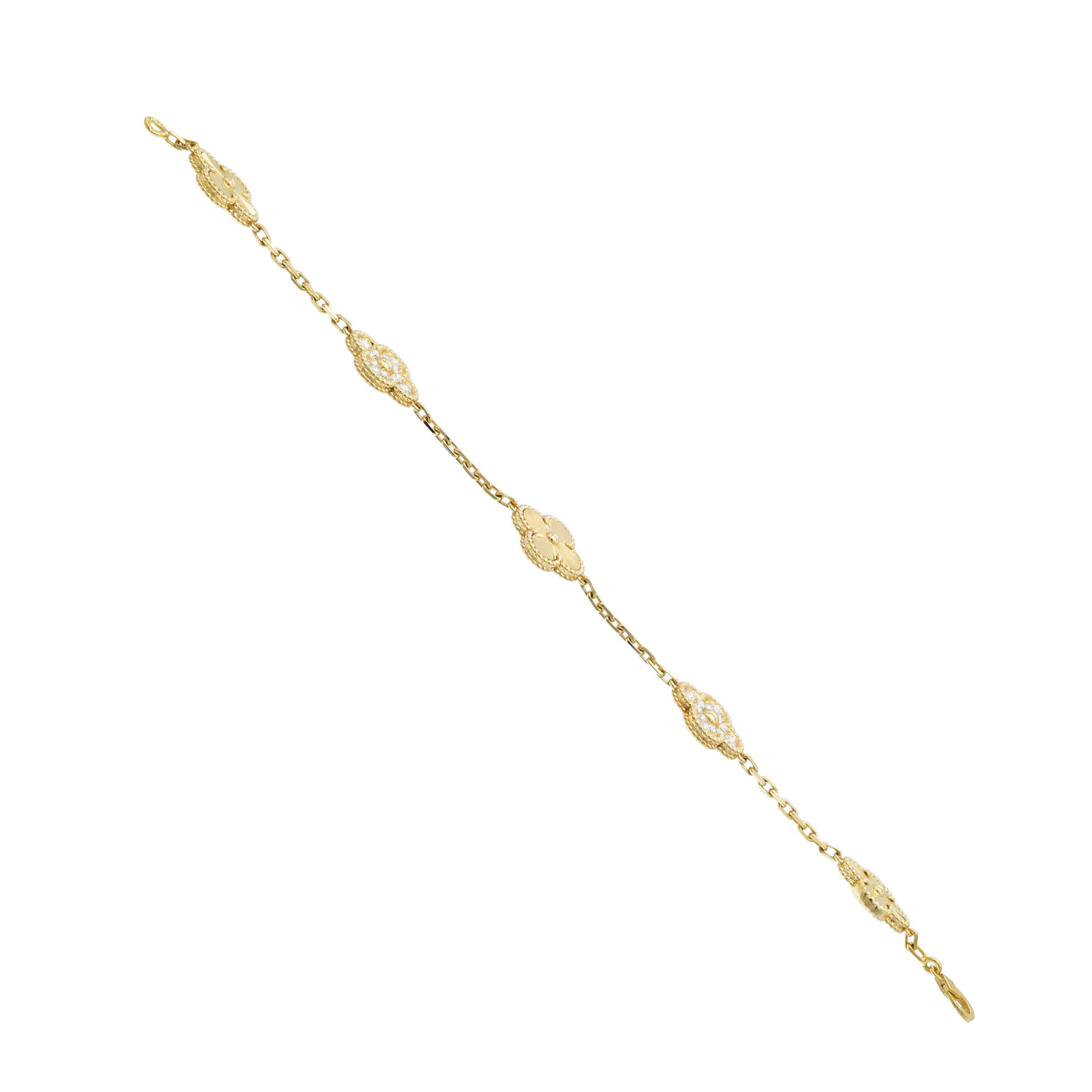 Van Cleef & Arpels Guiloche and diamond vintage Alhambra bracelet in 18k yellow gold