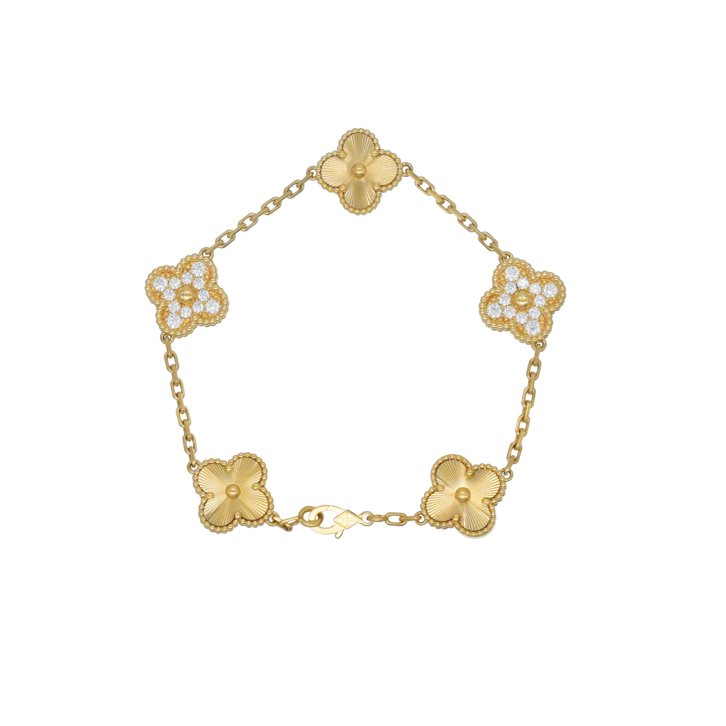 Van Cleef & Arpels Guiloche and diamond vintage Alhambra bracelet in 18k yellow gold