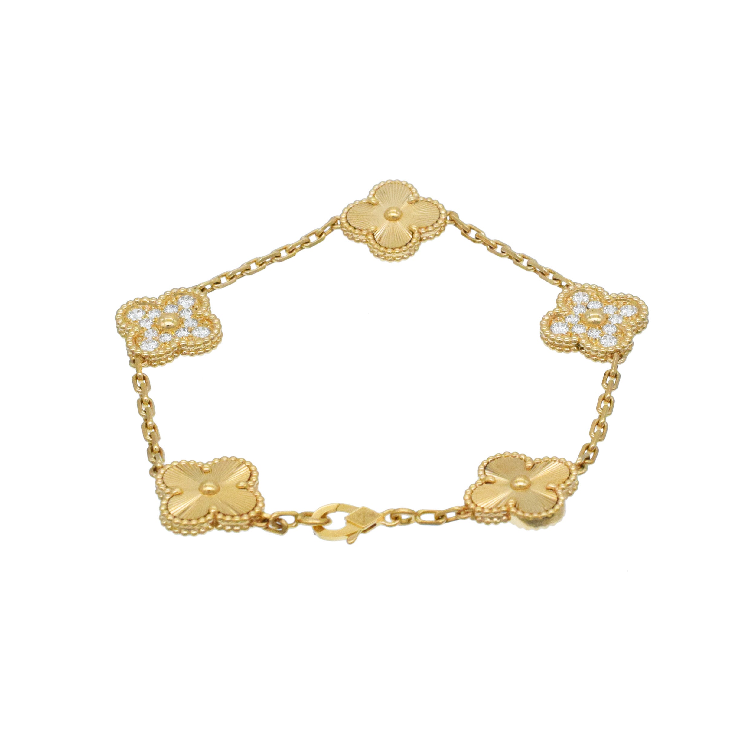Van Cleef & Arpels Guiloche and diamond vintage Alhambra bracelet in 18k yellow gold
