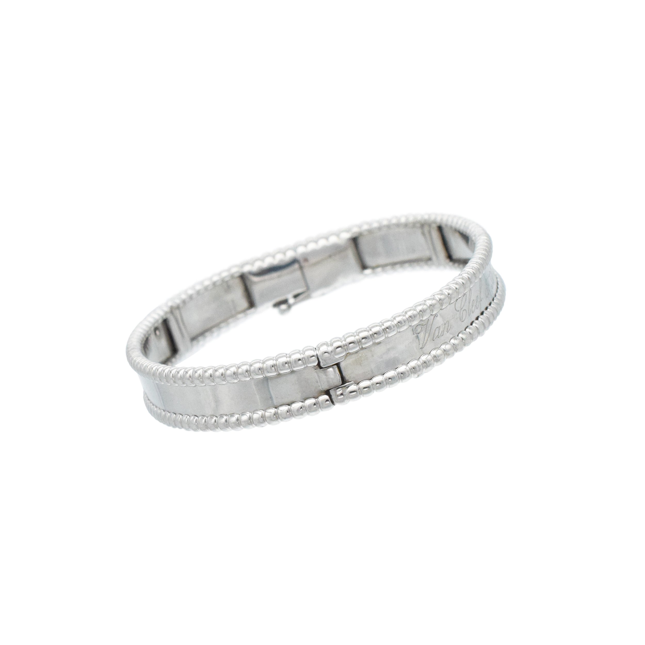Van Cleef & Arpels Perlee Bangle Bracelet In 18k White Gold