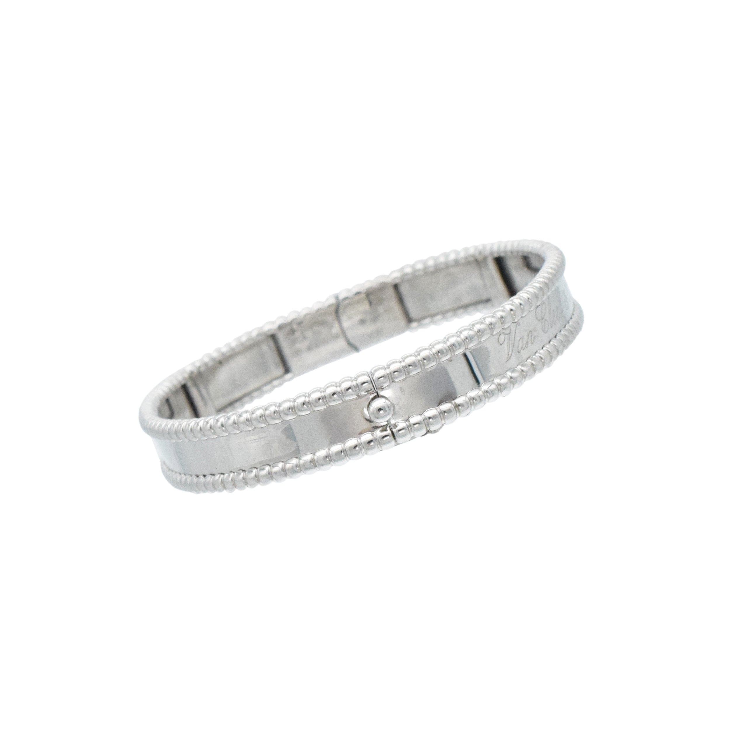 Van Cleef & Arpels Perlee Bangle Bracelet In 18k White Gold