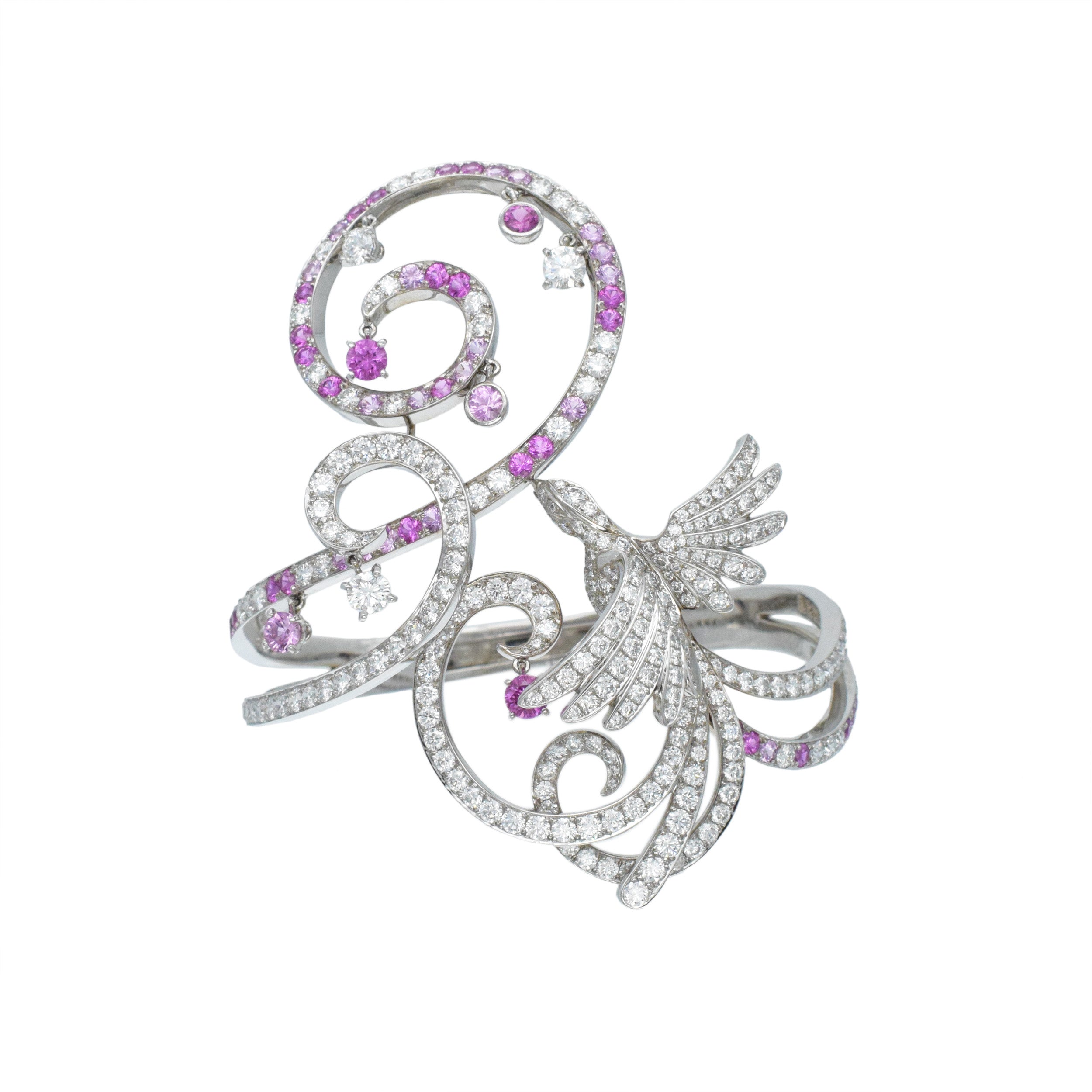 Van Cleef & Arpels 'Oiseaux De Paradis' Diamond And Pink Sapphire Bracelet In 18k White Gold