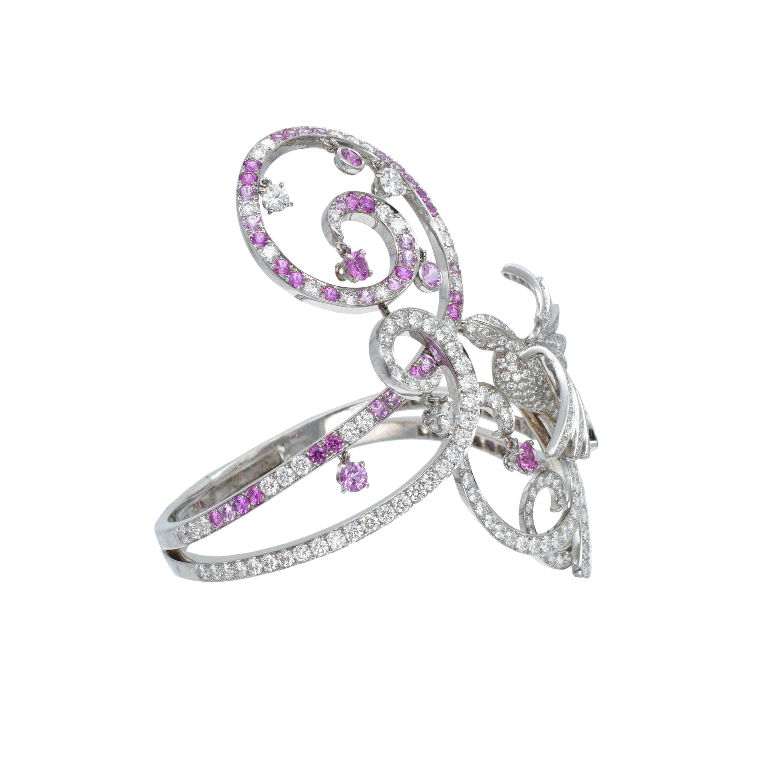 Van Cleef & Arpels 'Oiseaux De Paradis' Diamond And Pink Sapphire Bracelet In 18k White Gold