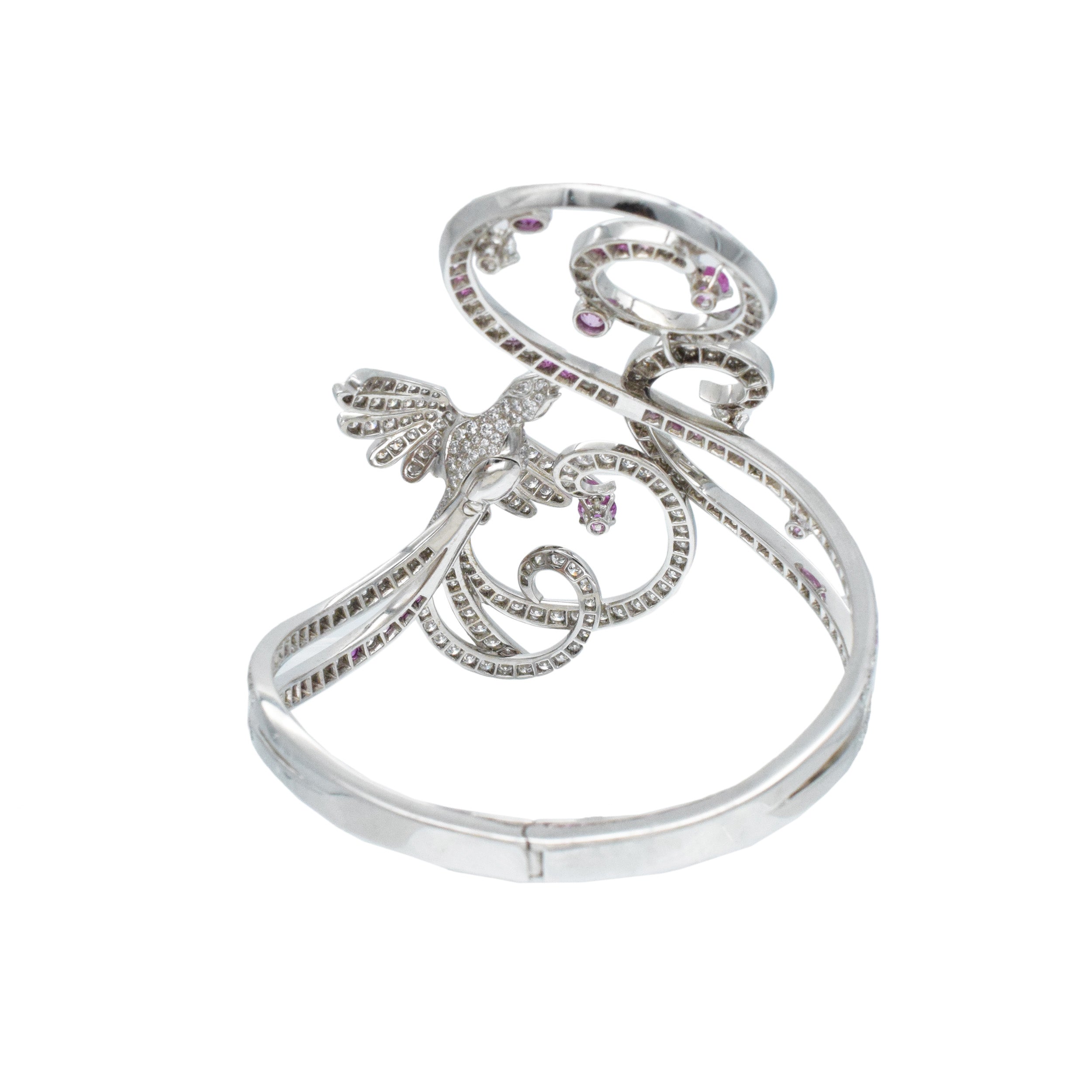 Van Cleef & Arpels 'Oiseaux De Paradis' Diamond And Pink Sapphire Bracelet In 18k White Gold