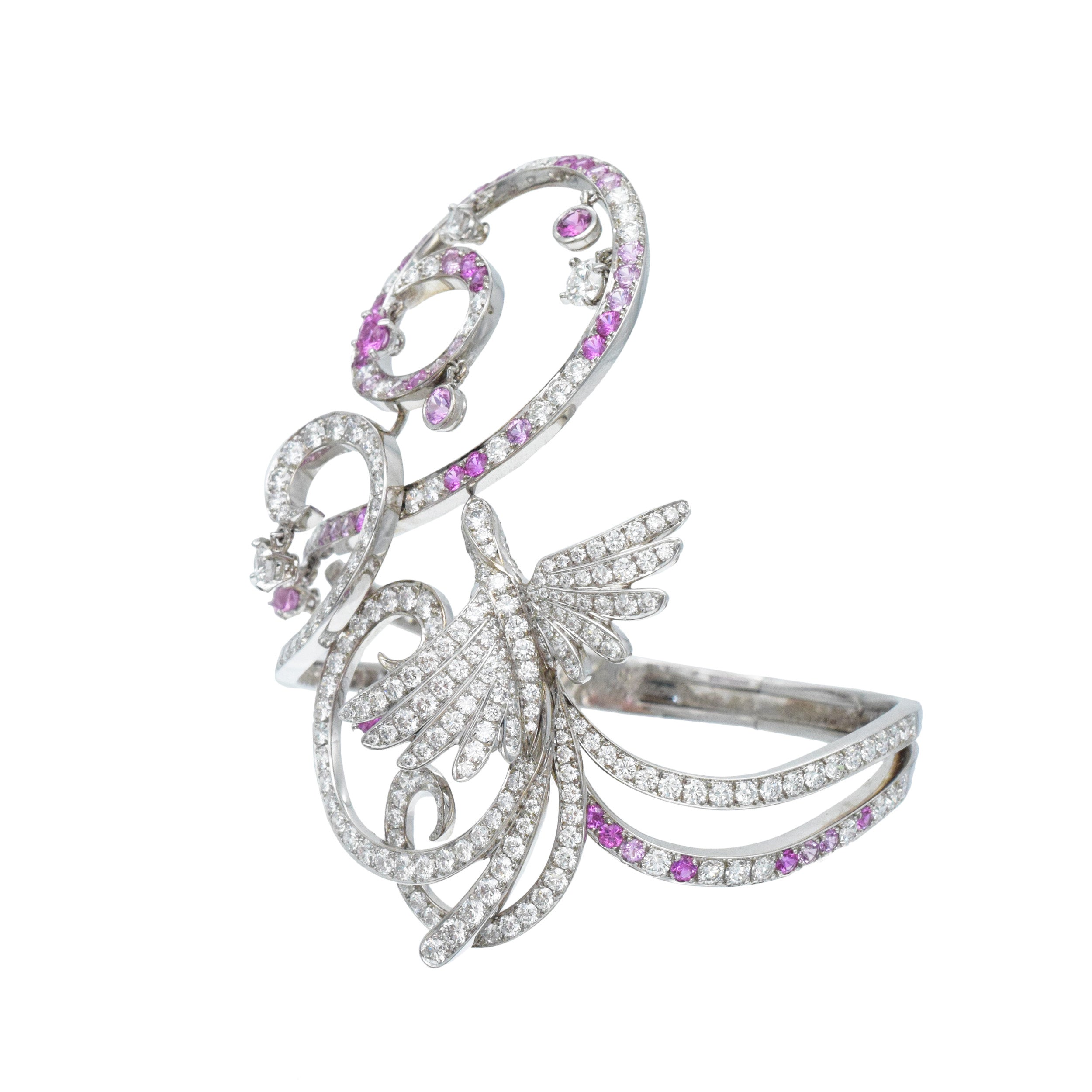 Van Cleef & Arpels 'Oiseaux De Paradis' Diamond And Pink Sapphire Bracelet In 18k White Gold