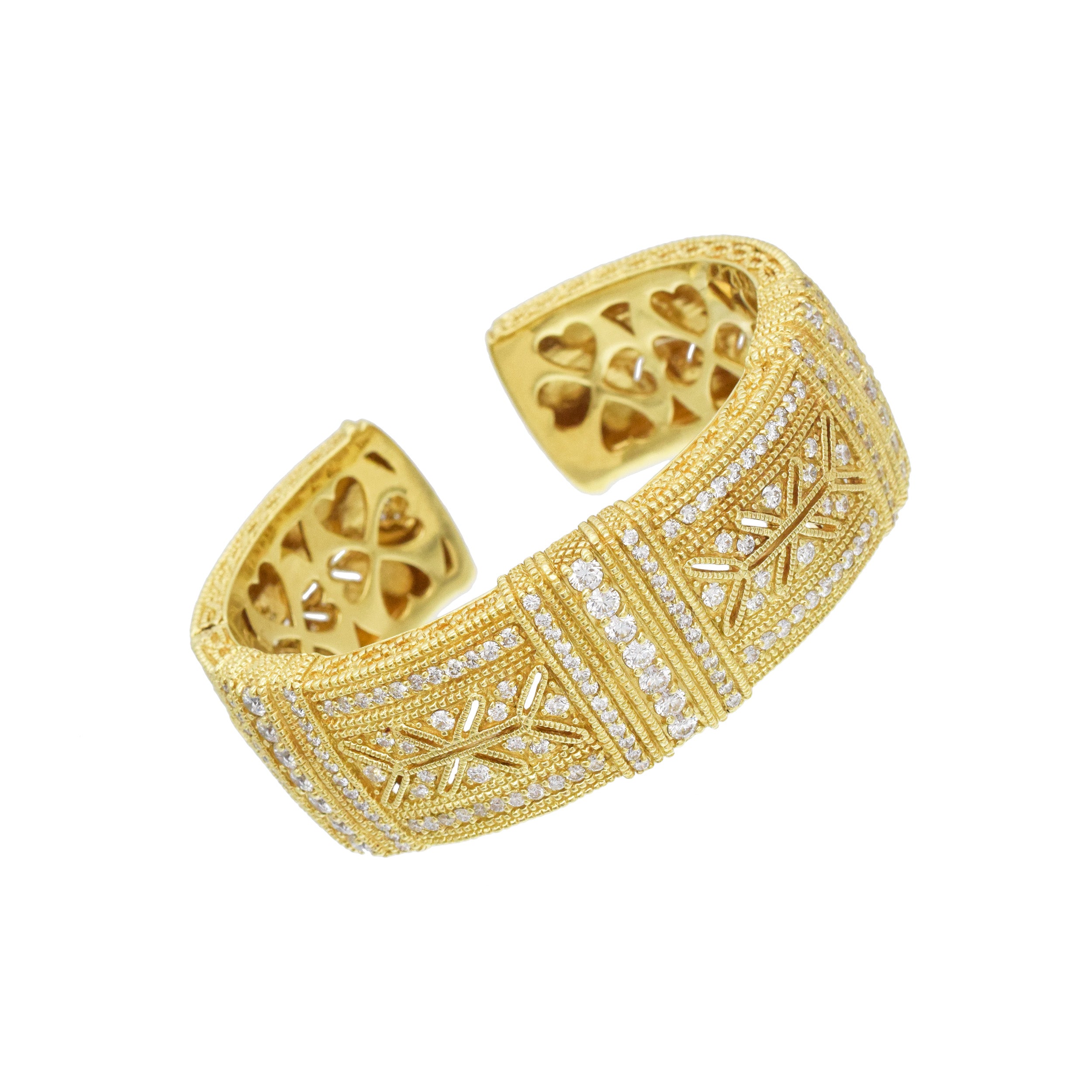 Judith Ripka Hinged Diamond Cuff Bracelet In 18k Yellow Gold