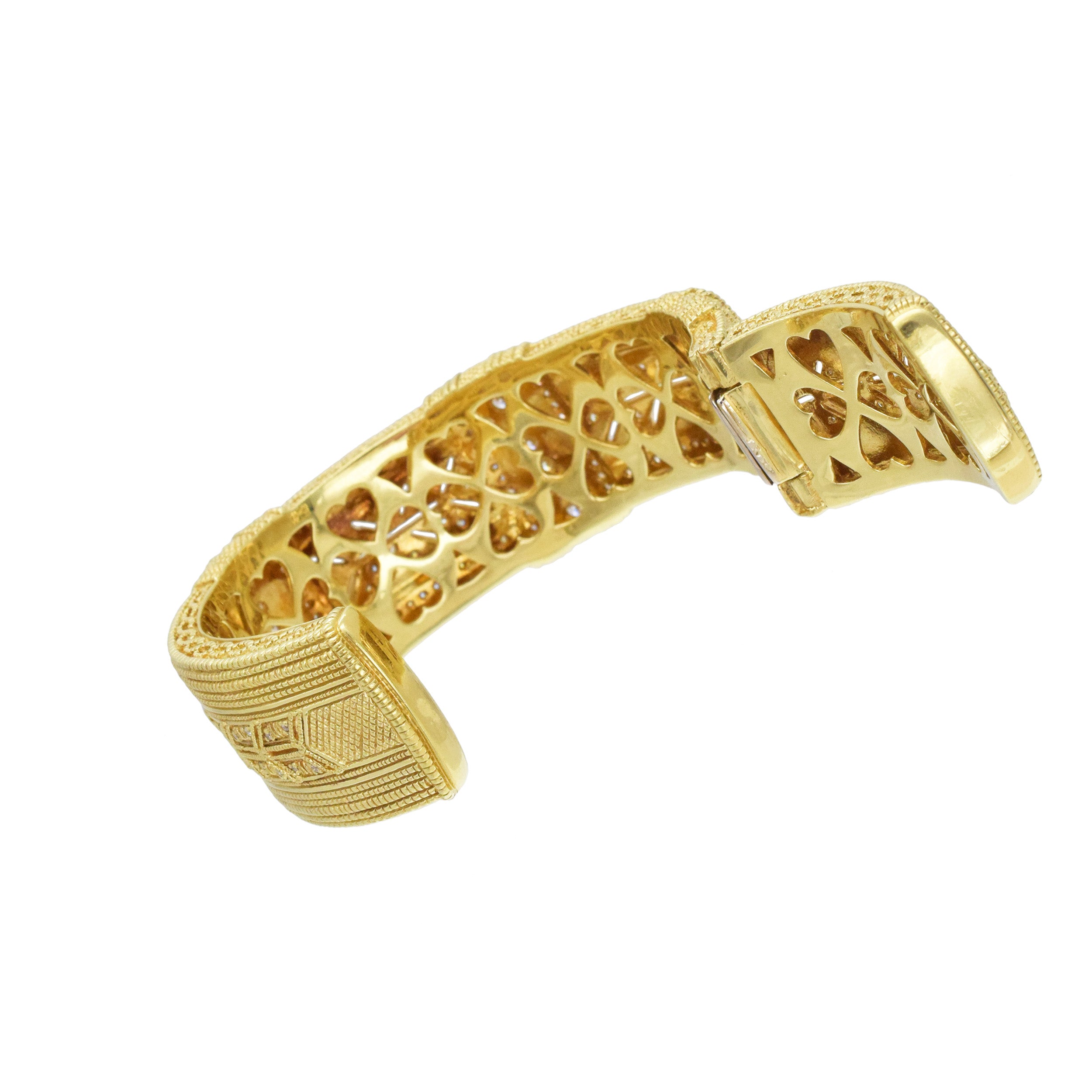 Judith Ripka Hinged Diamond Cuff Bracelet In 18k Yellow Gold