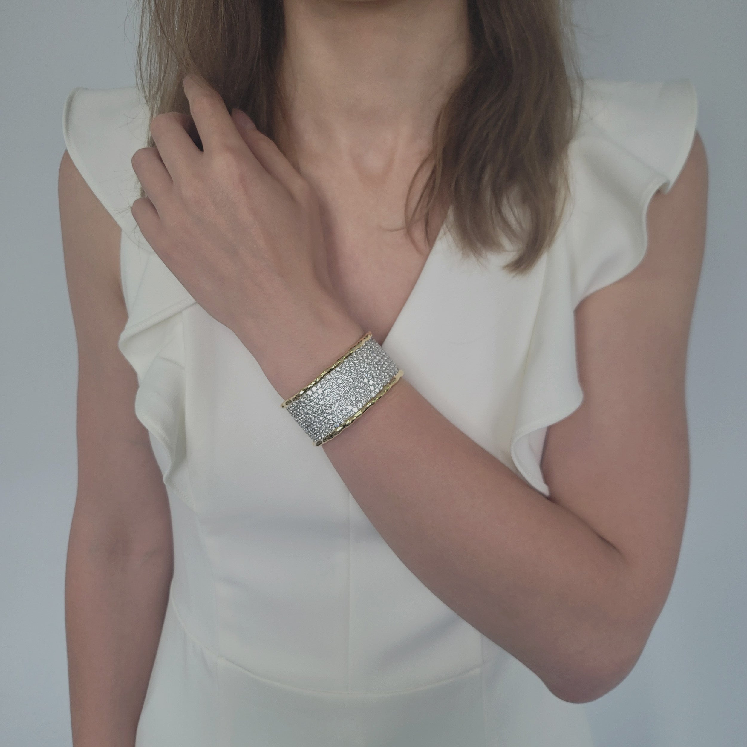 Van Cleef & Arpels Diamond Pave Bangle In 18k  White And Yellow Gold
