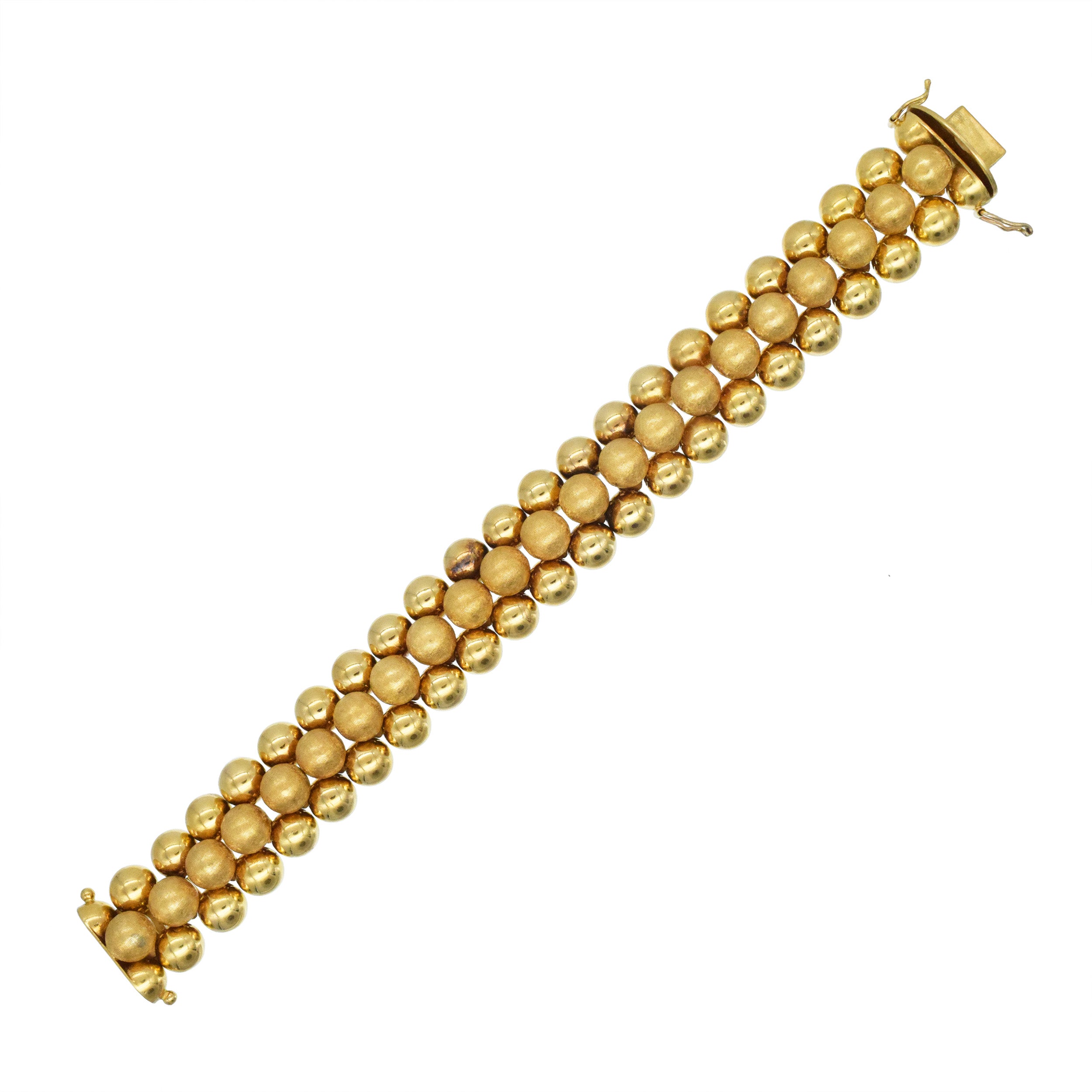 18k Yellow Gold Three - Row Textured Bead Bracelet