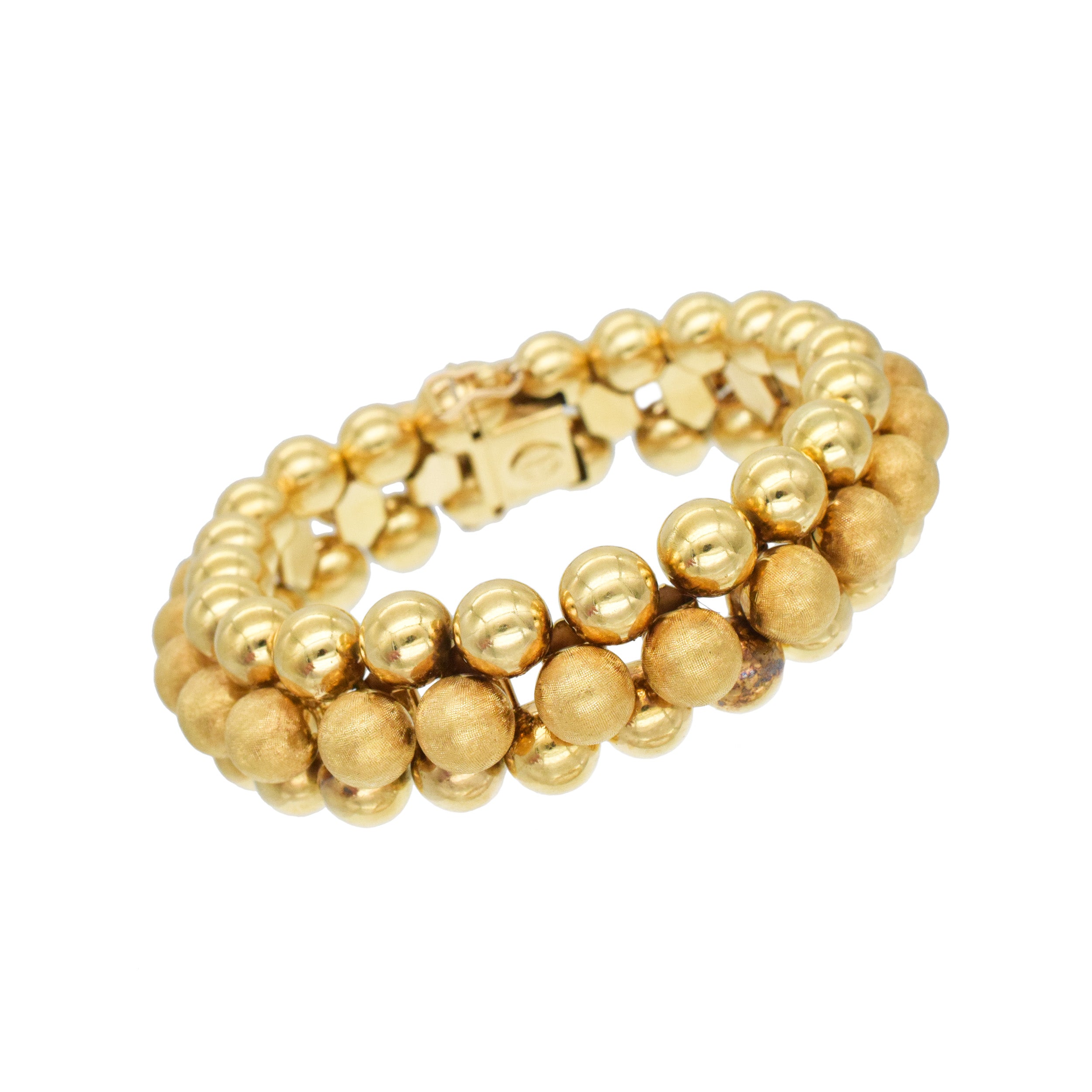 18k Yellow Gold Three - Row Textured Bead Bracelet
