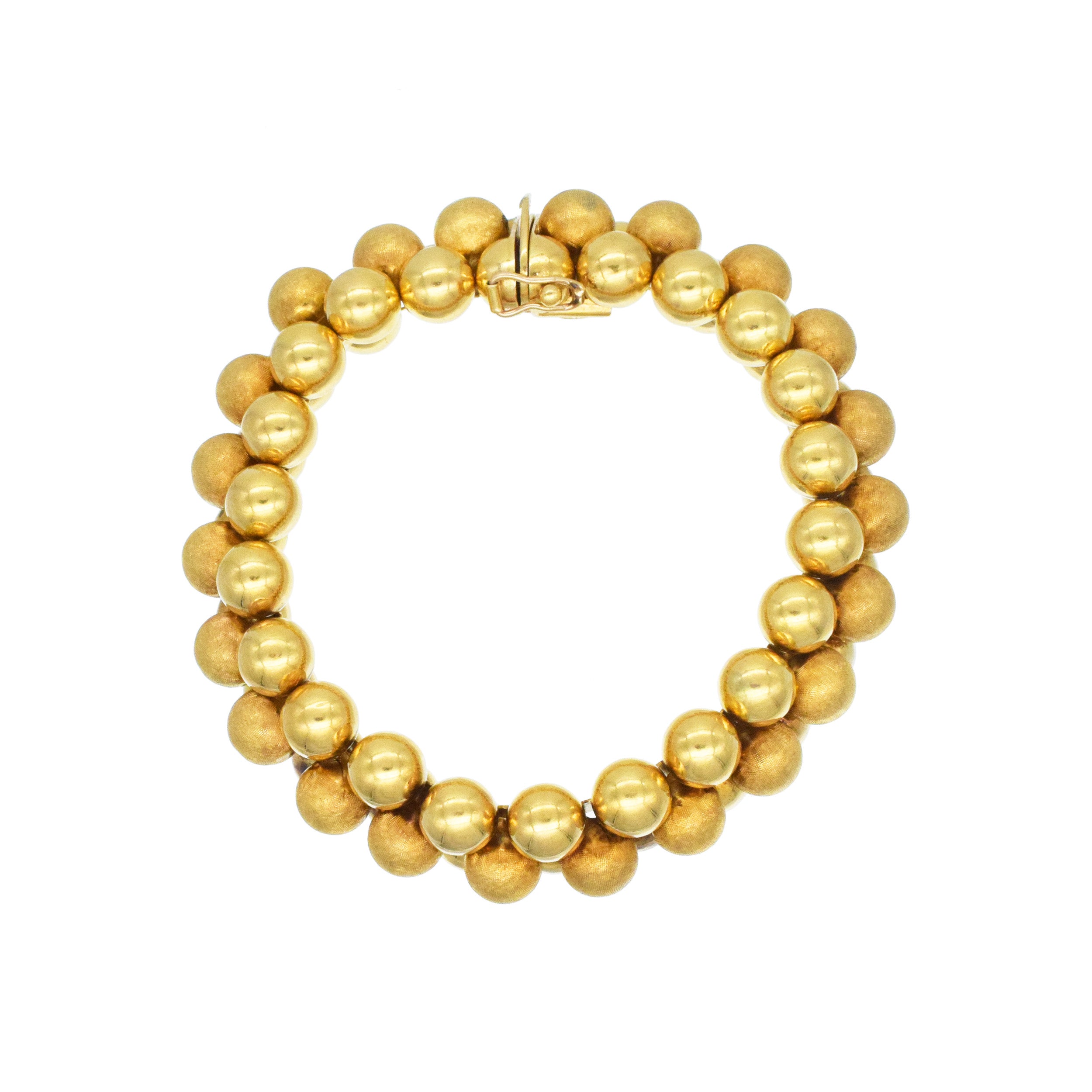 18k Yellow Gold Three - Row Textured Bead Bracelet