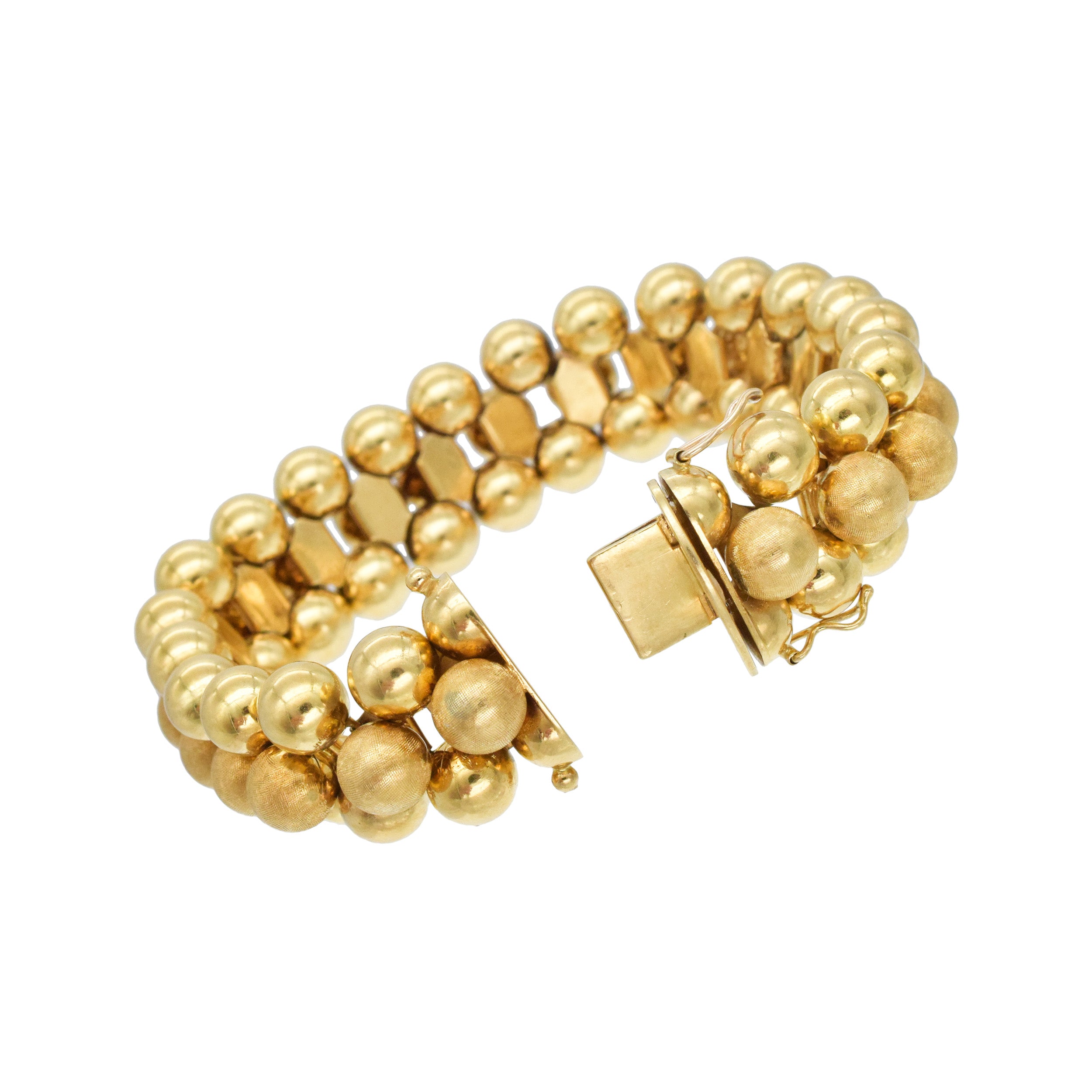 18k Yellow Gold Three - Row Textured Bead Bracelet