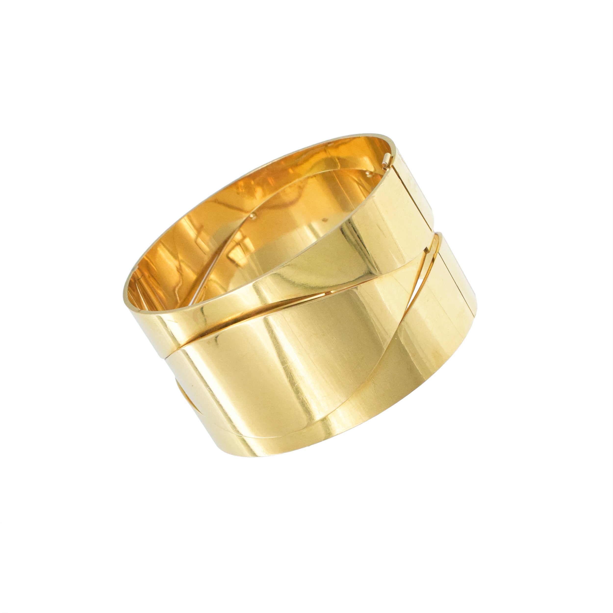 Gunter Wyss 18k yellow gold modernist hinged bangle bracelet