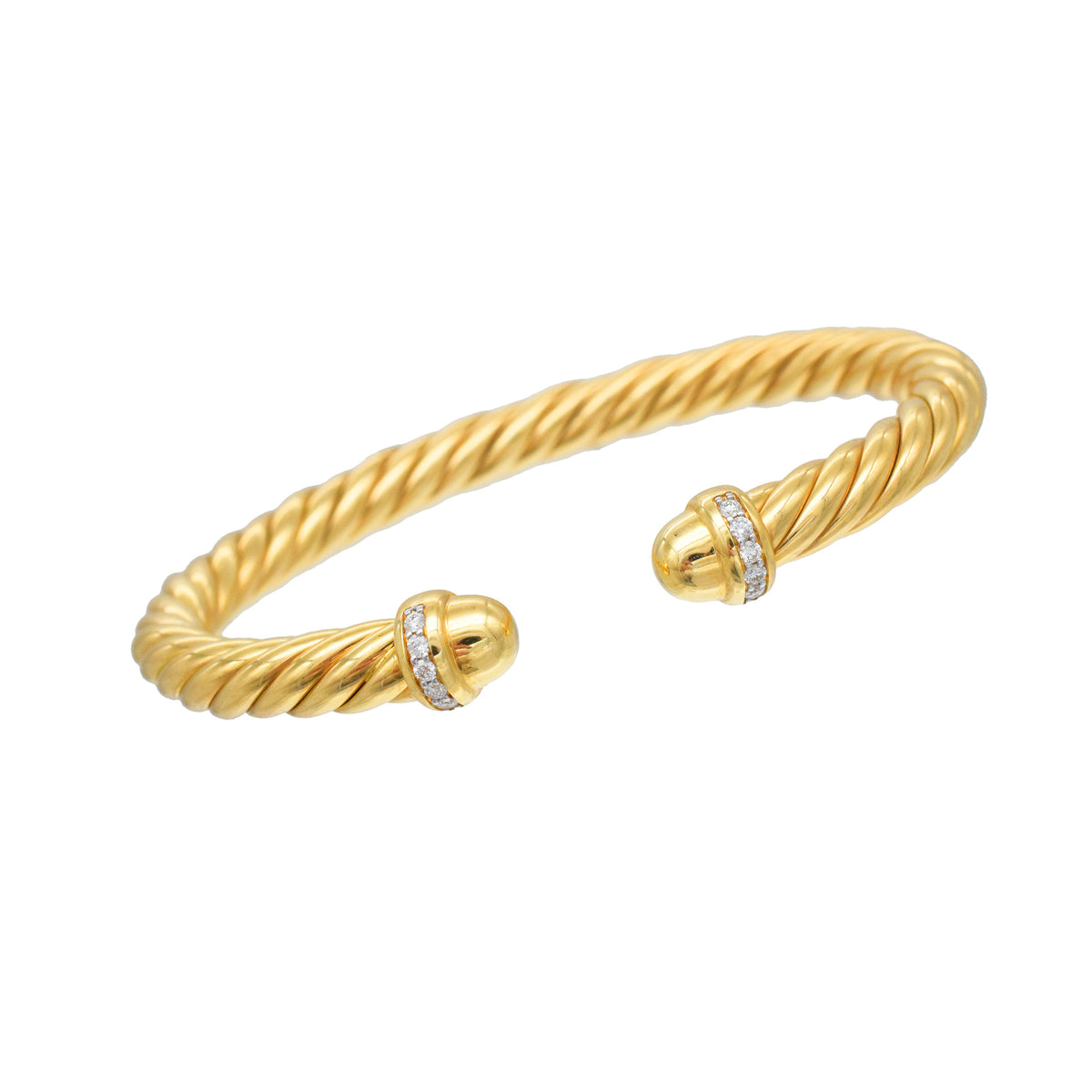 David Yurman Cablespira Flex Cuff Bracelet In 18k Yellow Gold With Diamond Accents