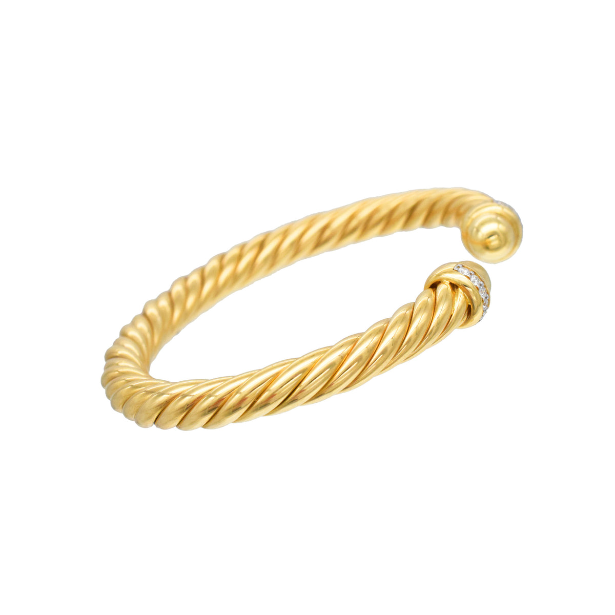 David Yurman Cablespira Flex Cuff Bracelet In 18k Yellow Gold With Diamond Accents