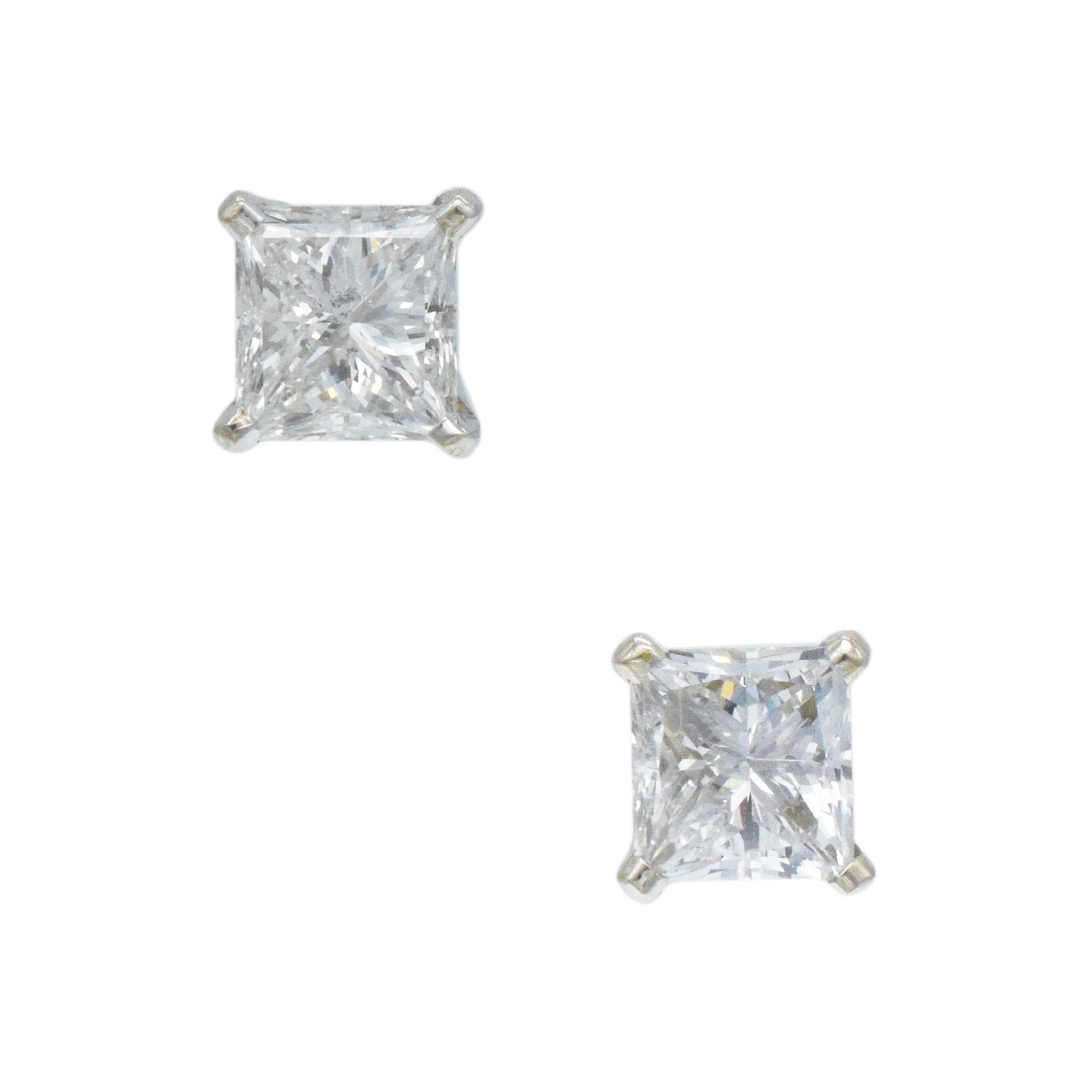 1.91tcw princess cut diamonds stud earrings in 14 white gold