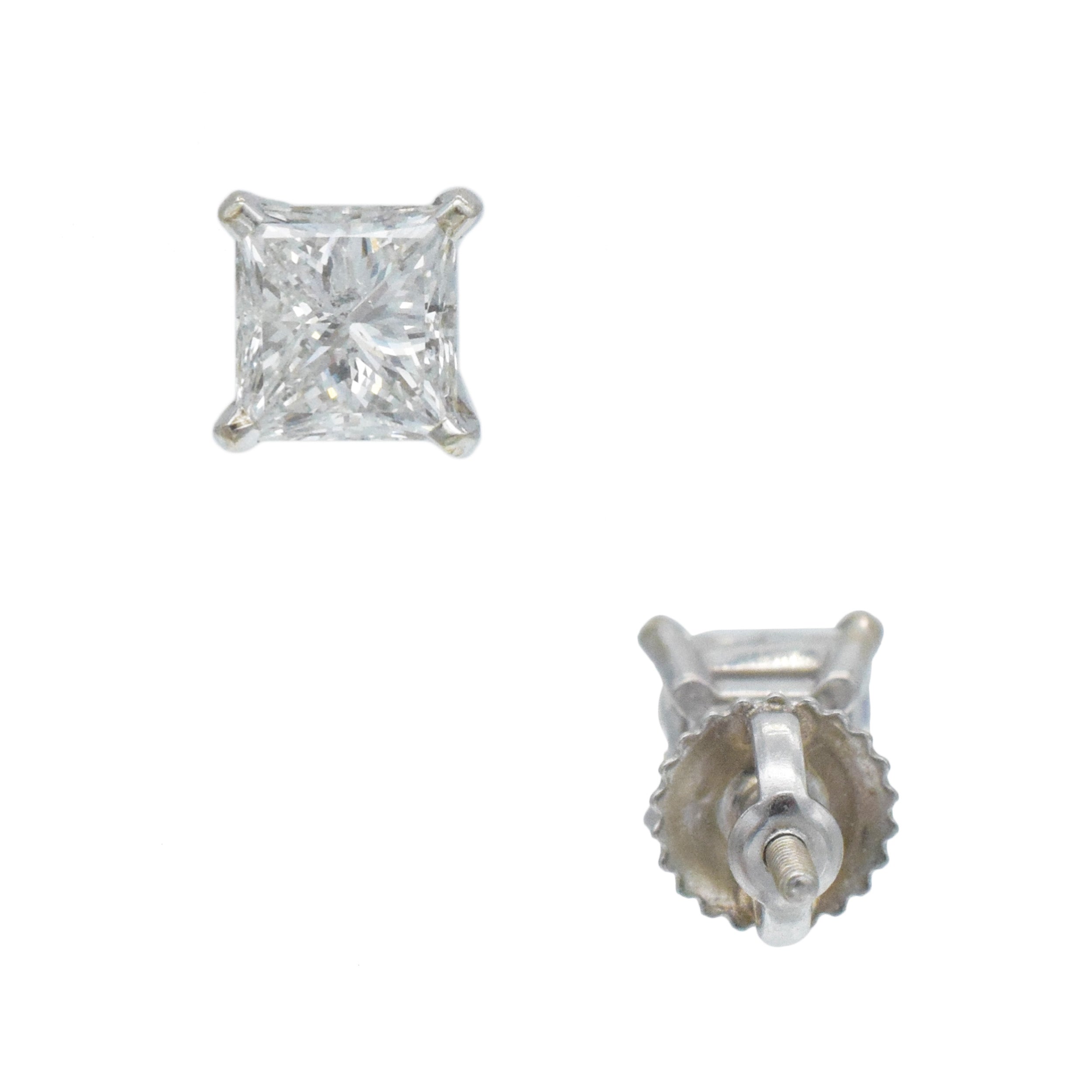 1.91tcw princess cut diamonds stud earrings in 14 white gold