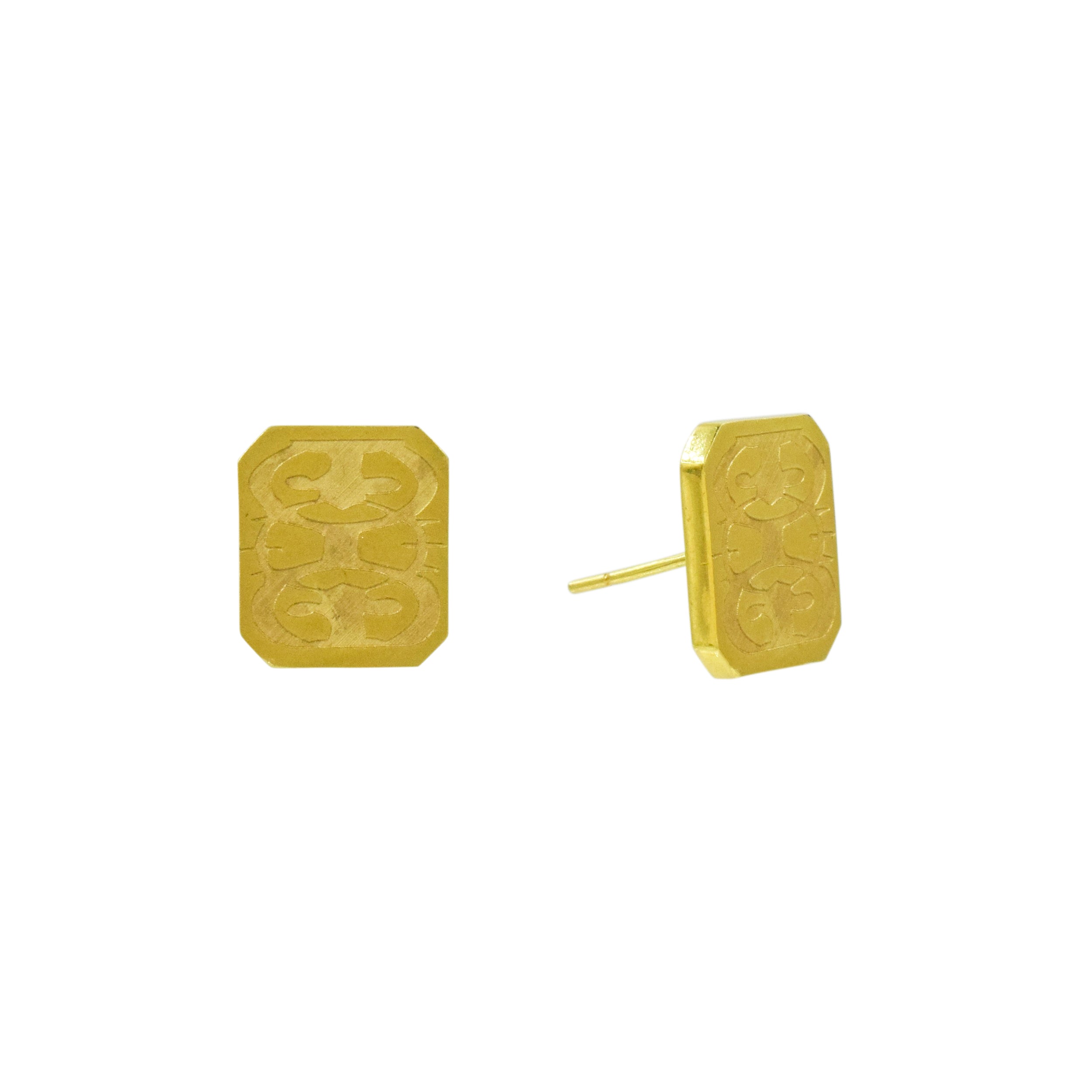 Youmna rectangular design stud earrings in 18k yellow gold
