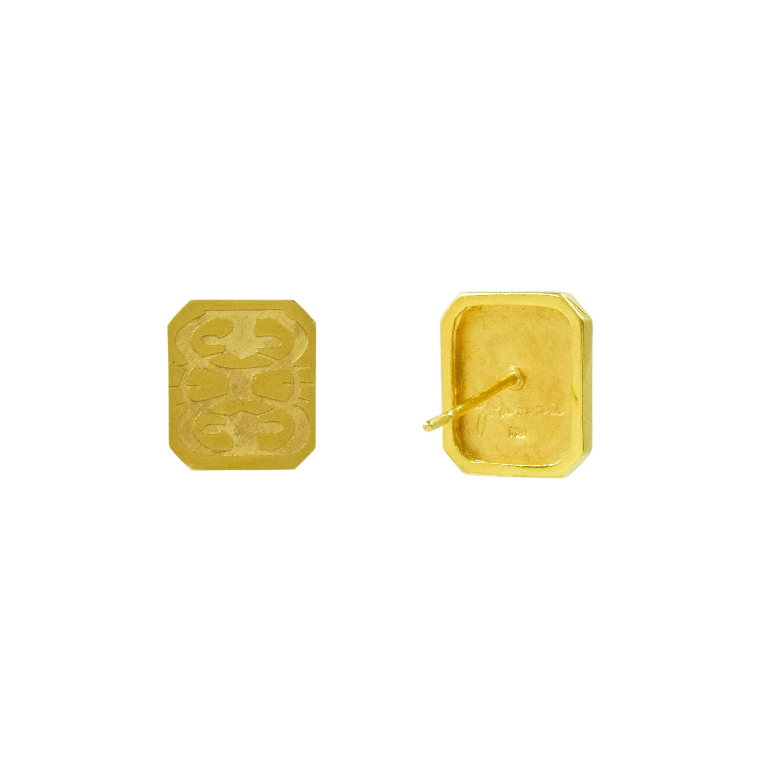 Youmna rectangular design stud earrings in 18k yellow gold