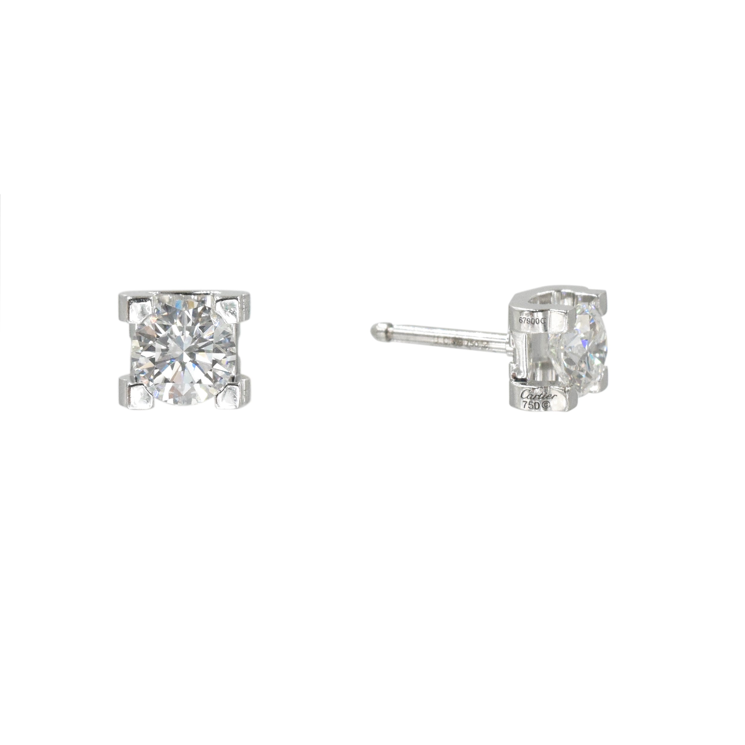C de Cartier Signature Setting Diamond Studs In 18k White Gold