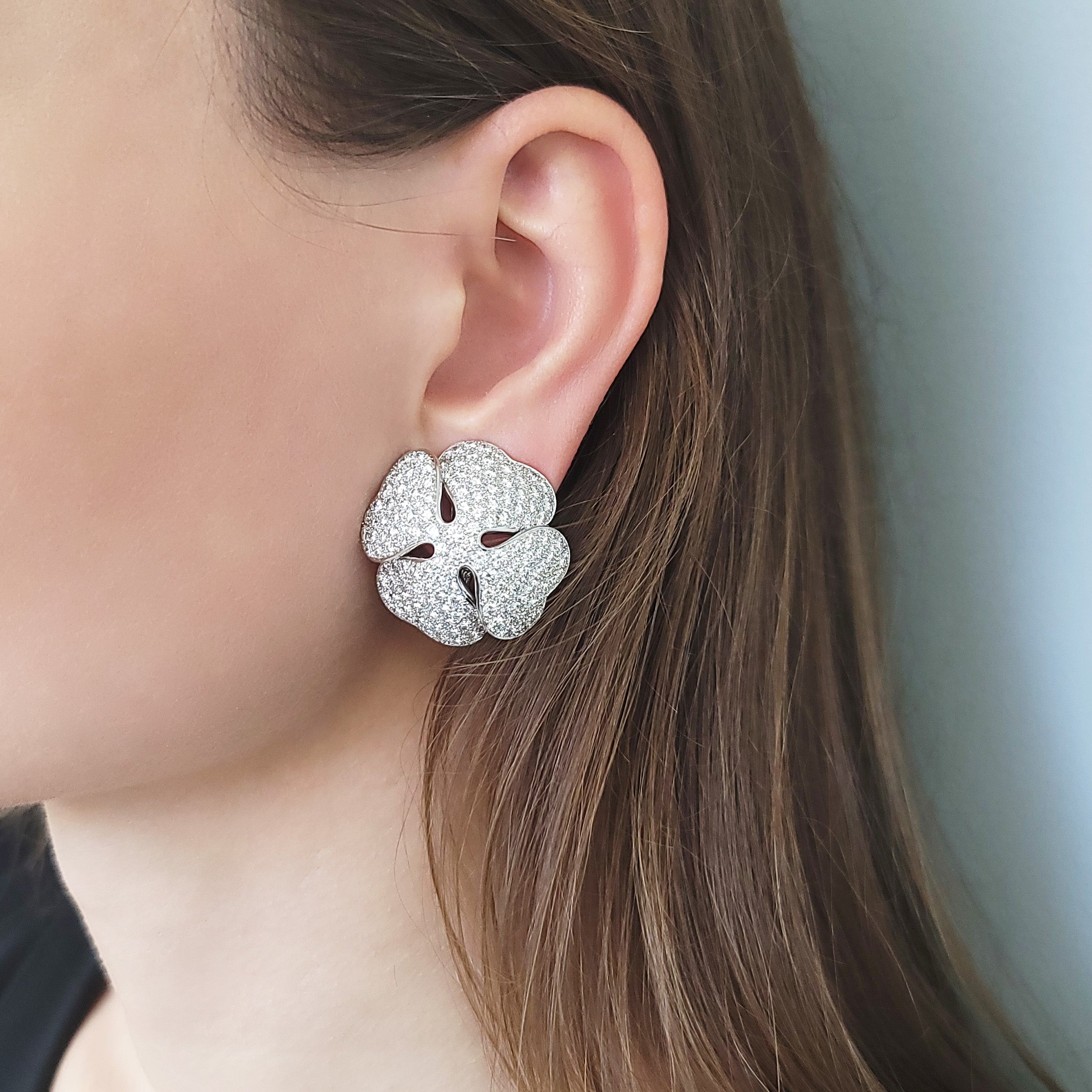 Cartier Anniversary Edition Diamond Clover Earrings In 18k White Gold