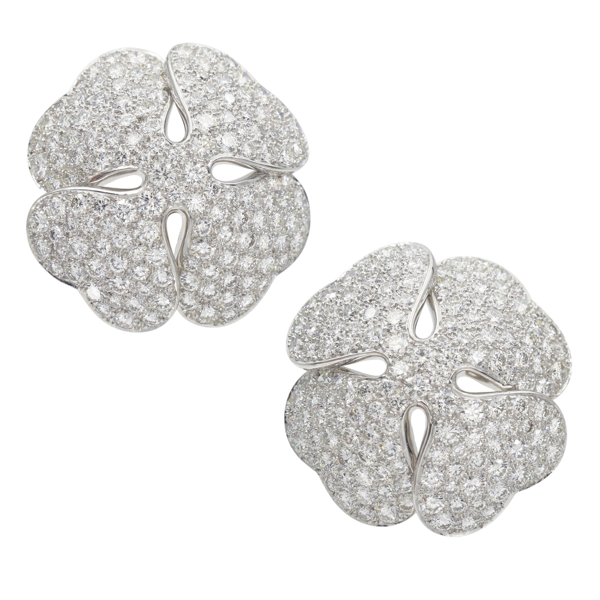 Cartier Anniversary Edition Diamond Clover Earrings In 18k White Gold