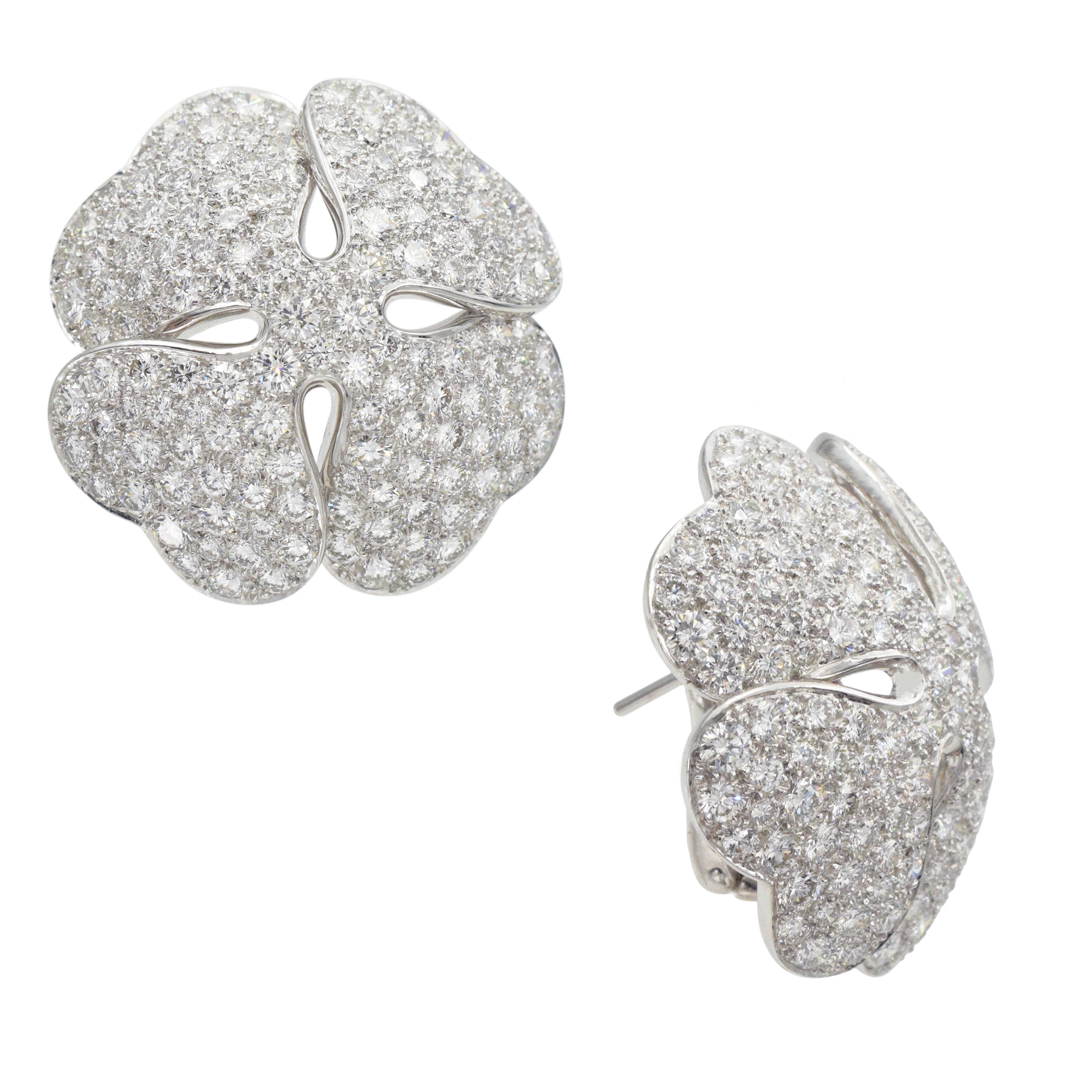 Cartier Anniversary Edition Diamond Clover Earrings In 18k White Gold