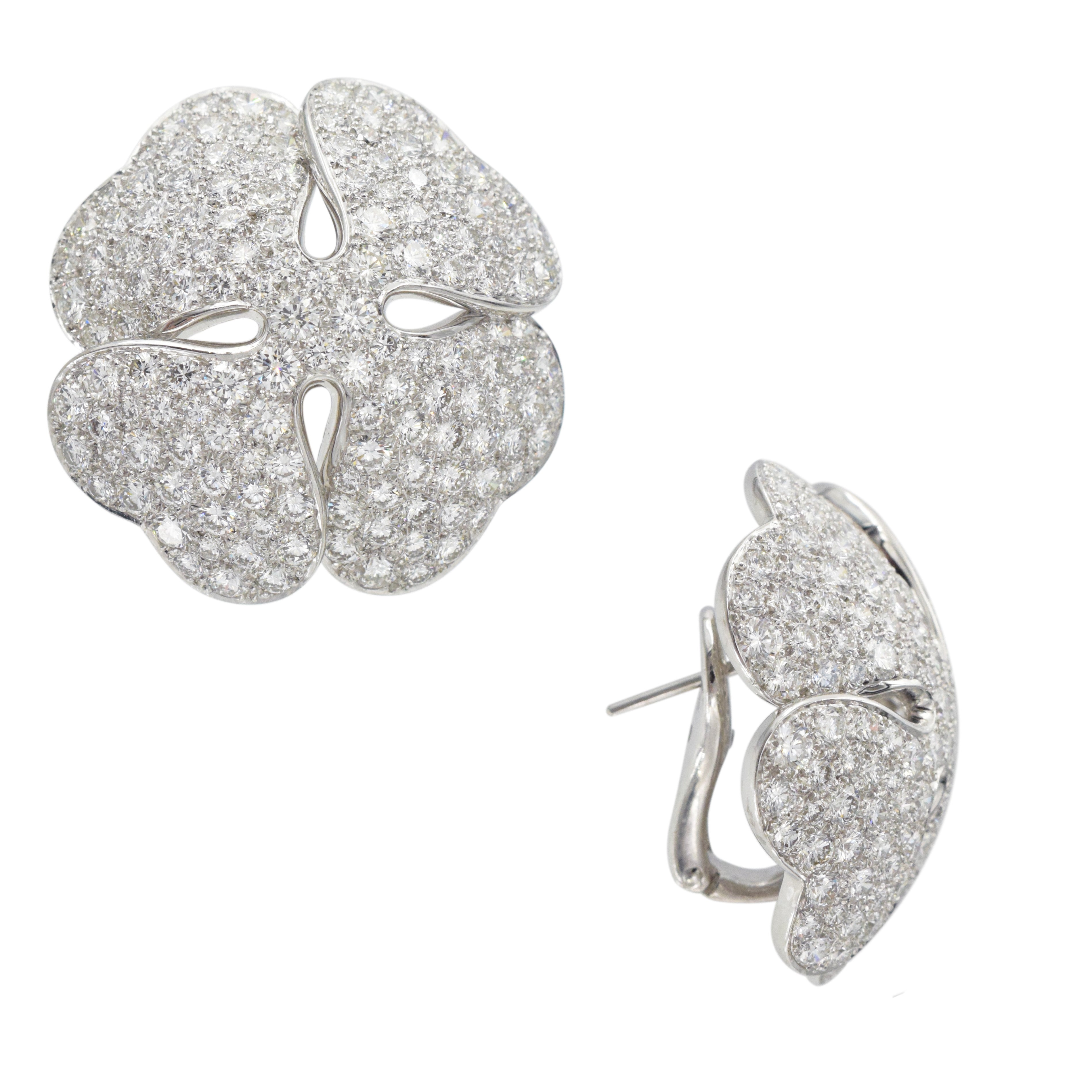 Cartier Anniversary Edition Diamond Clover Earrings In 18k White Gold