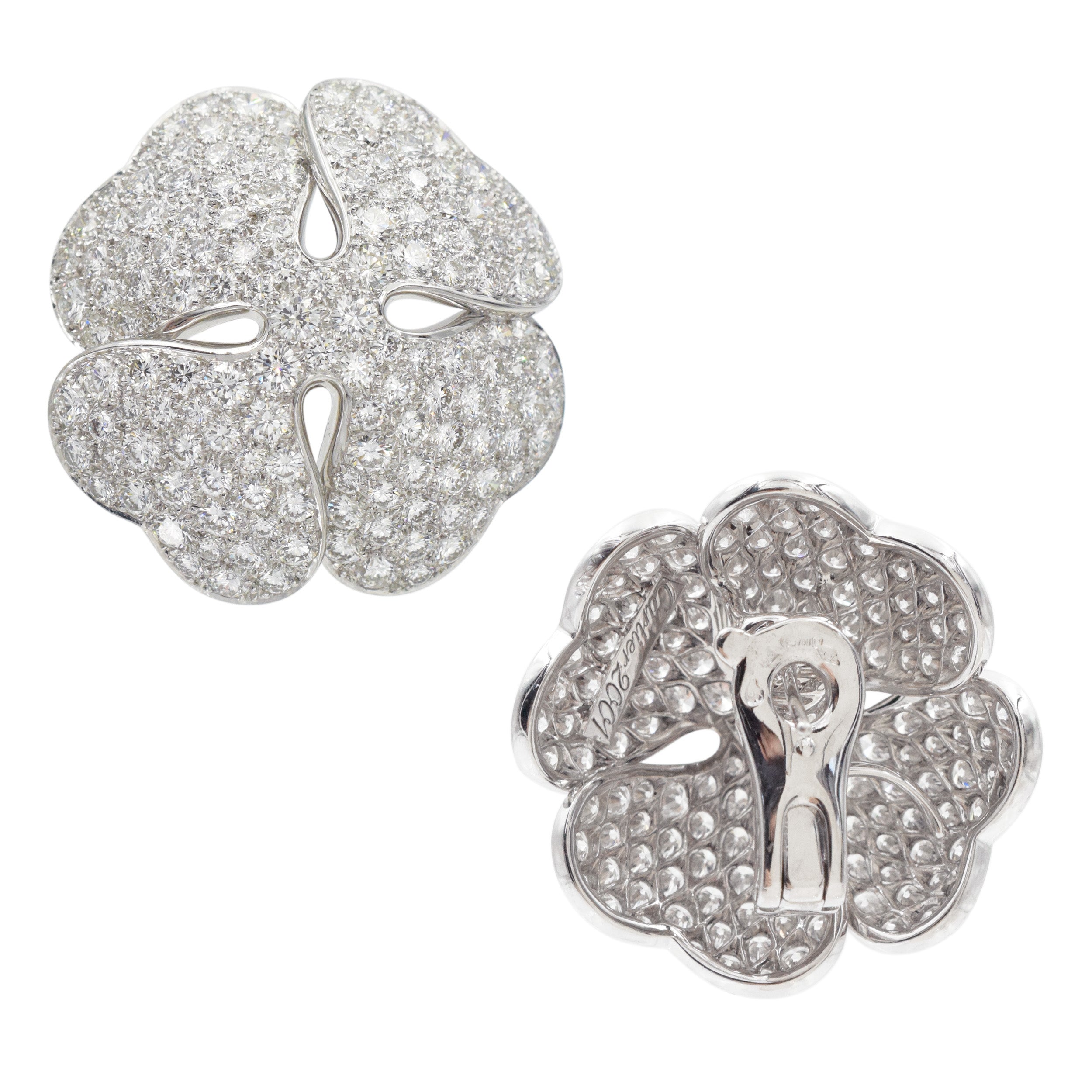 Cartier Anniversary Edition Diamond Clover Earrings In 18k White Gold