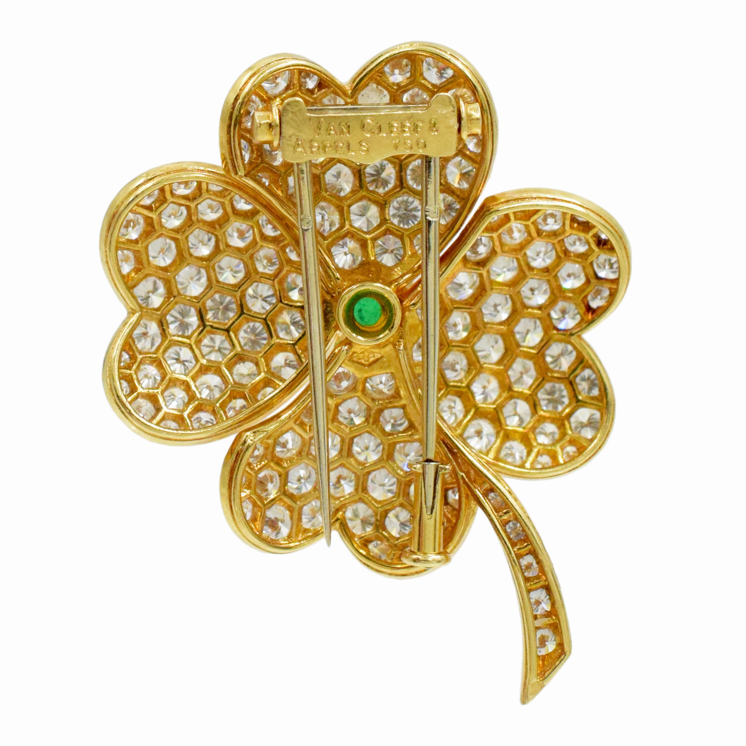 Van Cleef & Arpels 'Cosmos' Diamond And Emerald Earrings And Brooch Suite In 18k Yellow Gold