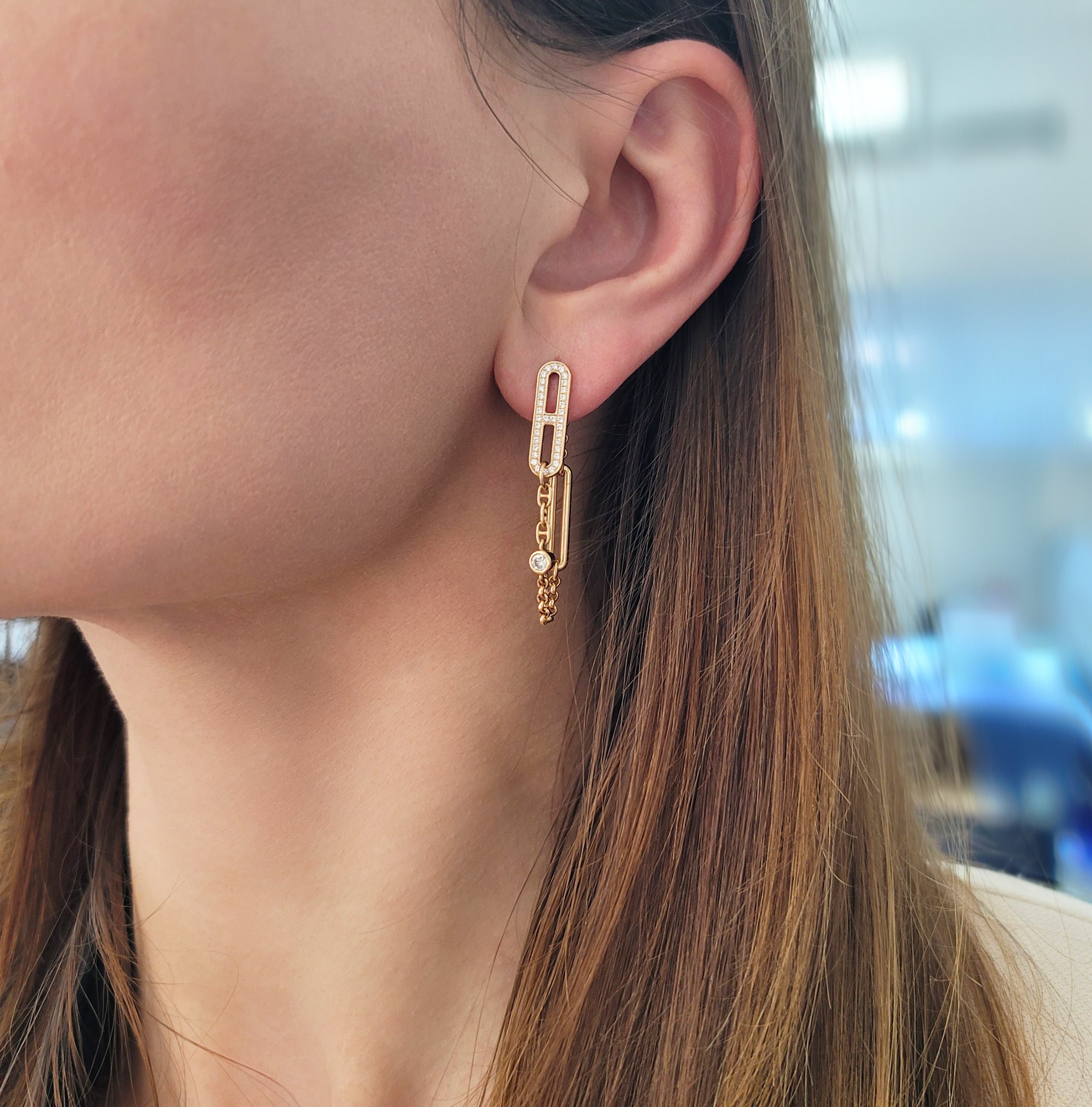 Hermes Diamond ' Chaine D'Ancre Chaos ' Earrings In 18K Rose Gold