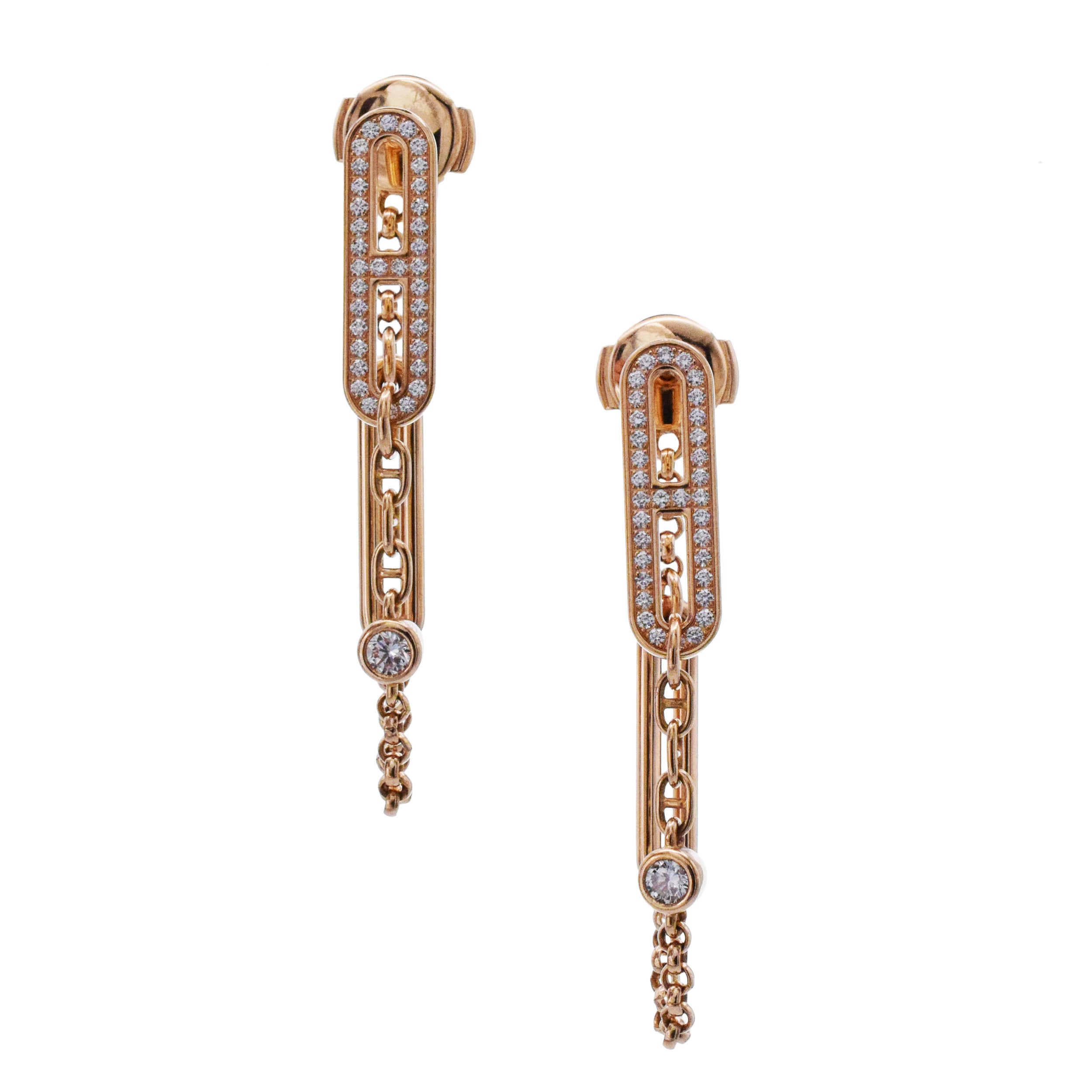 Hermes Diamond ' Chaine D'Ancre Chaos ' Earrings In 18K Rose Gold