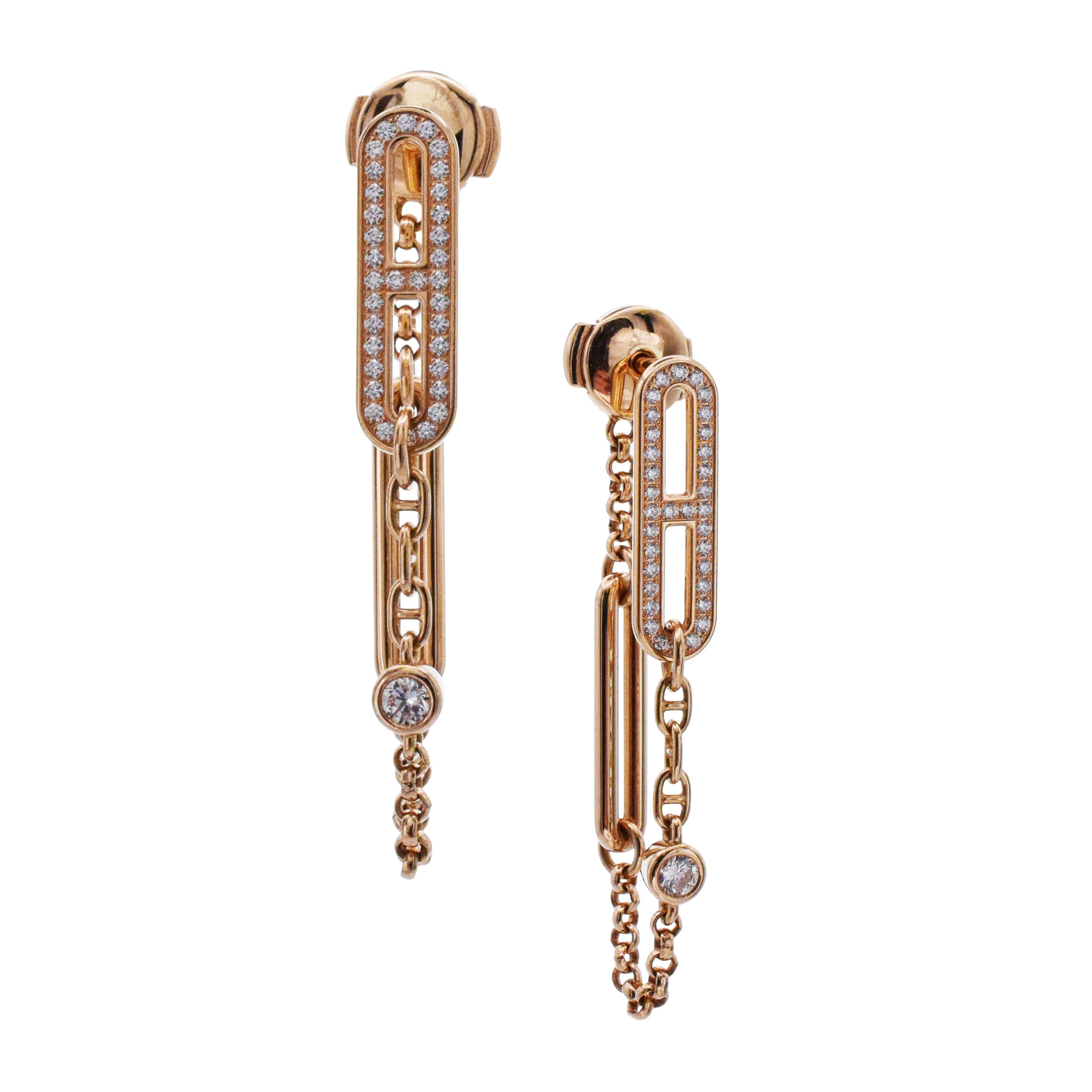 Hermes Diamond ' Chaine D'Ancre Chaos ' Earrings In 18K Rose Gold