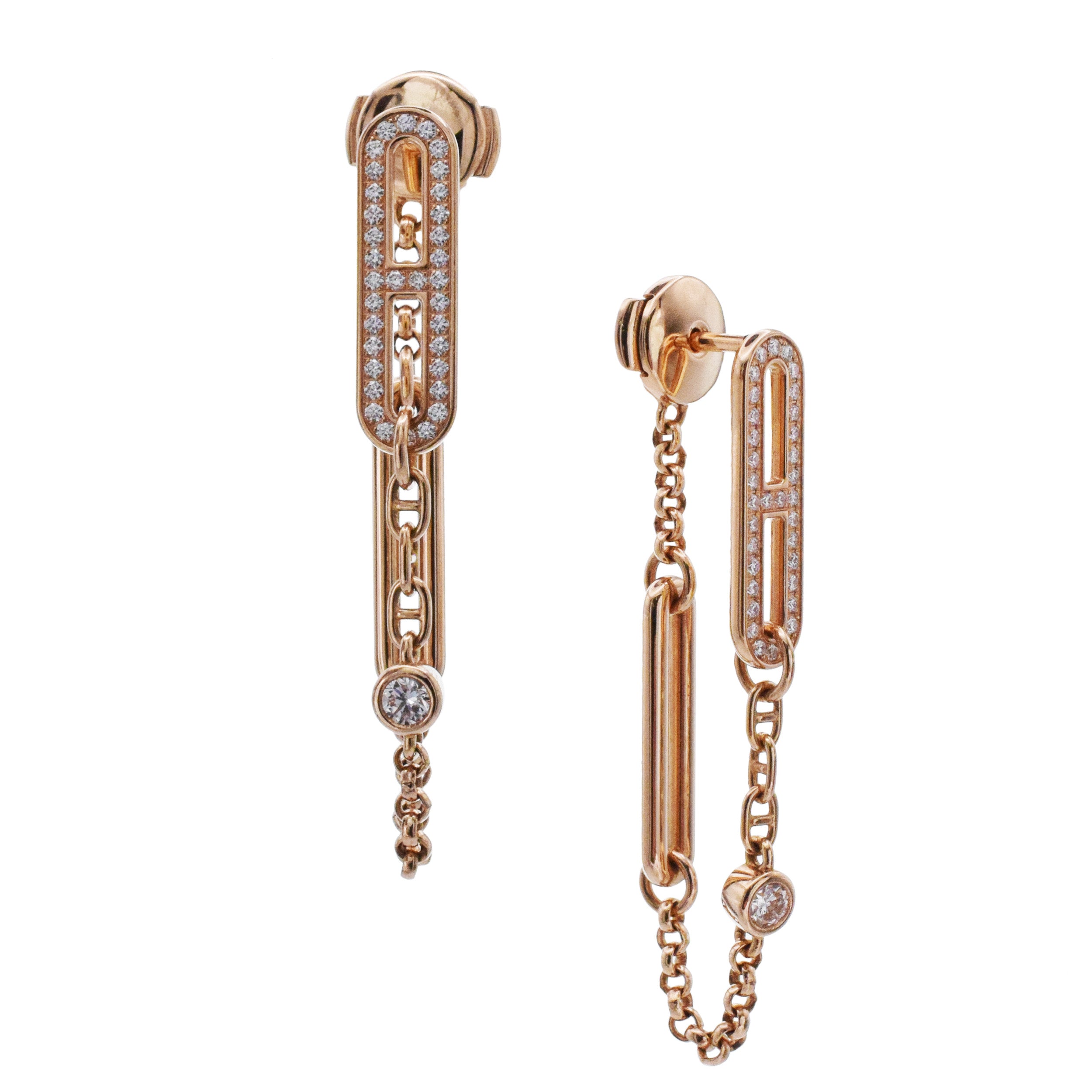Hermes Diamond ' Chaine D'Ancre Chaos ' Earrings In 18K Rose Gold