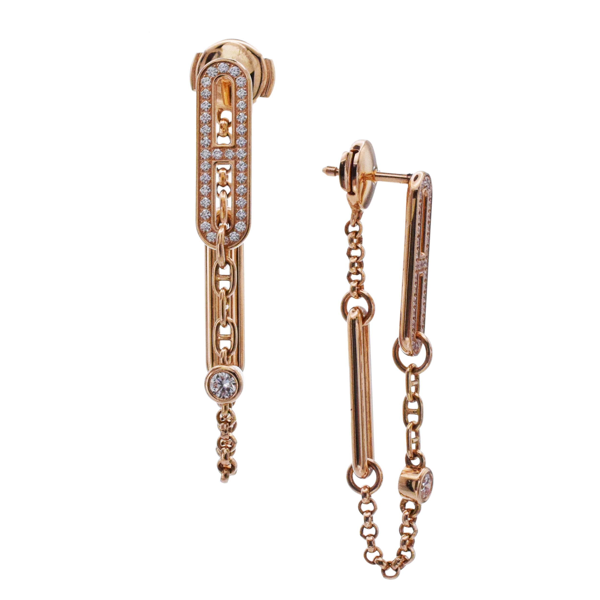 Hermes Diamond ' Chaine D'Ancre Chaos ' Earrings In 18K Rose Gold