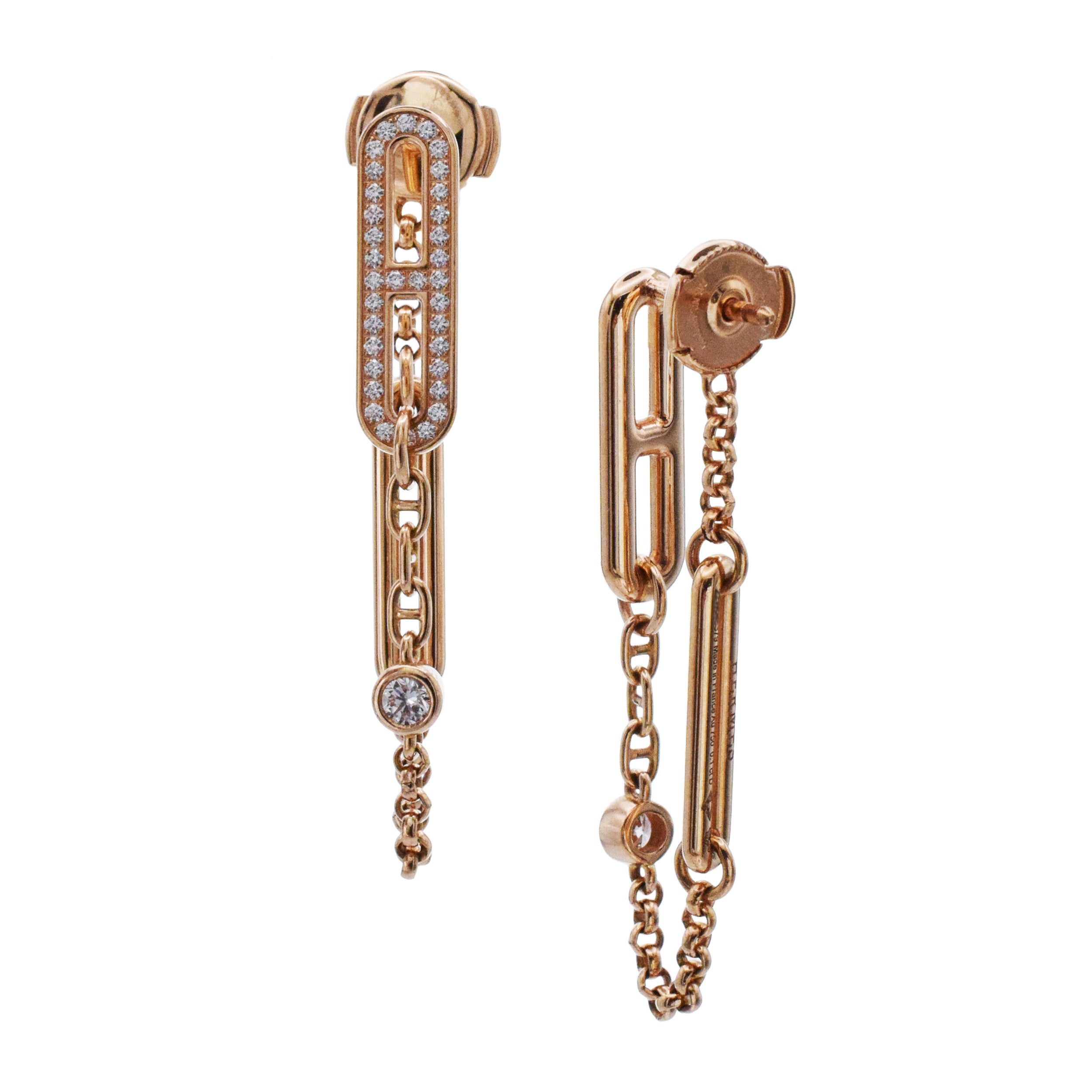 Hermes Diamond ' Chaine D'Ancre Chaos ' Earrings In 18K Rose Gold