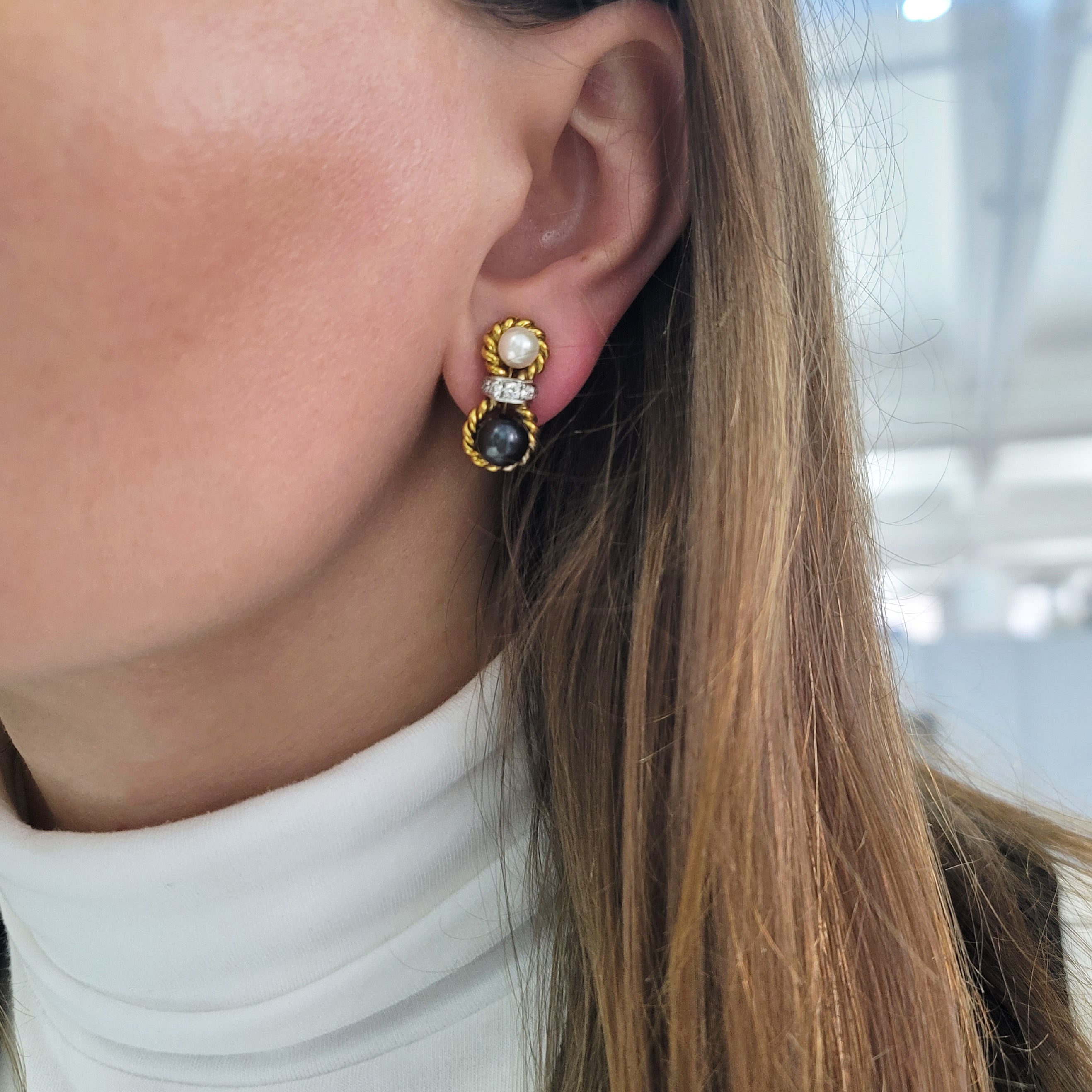 D.Bouzan Diamond And Pearl Ear-clip Earrings in 18k Gold And Platinum