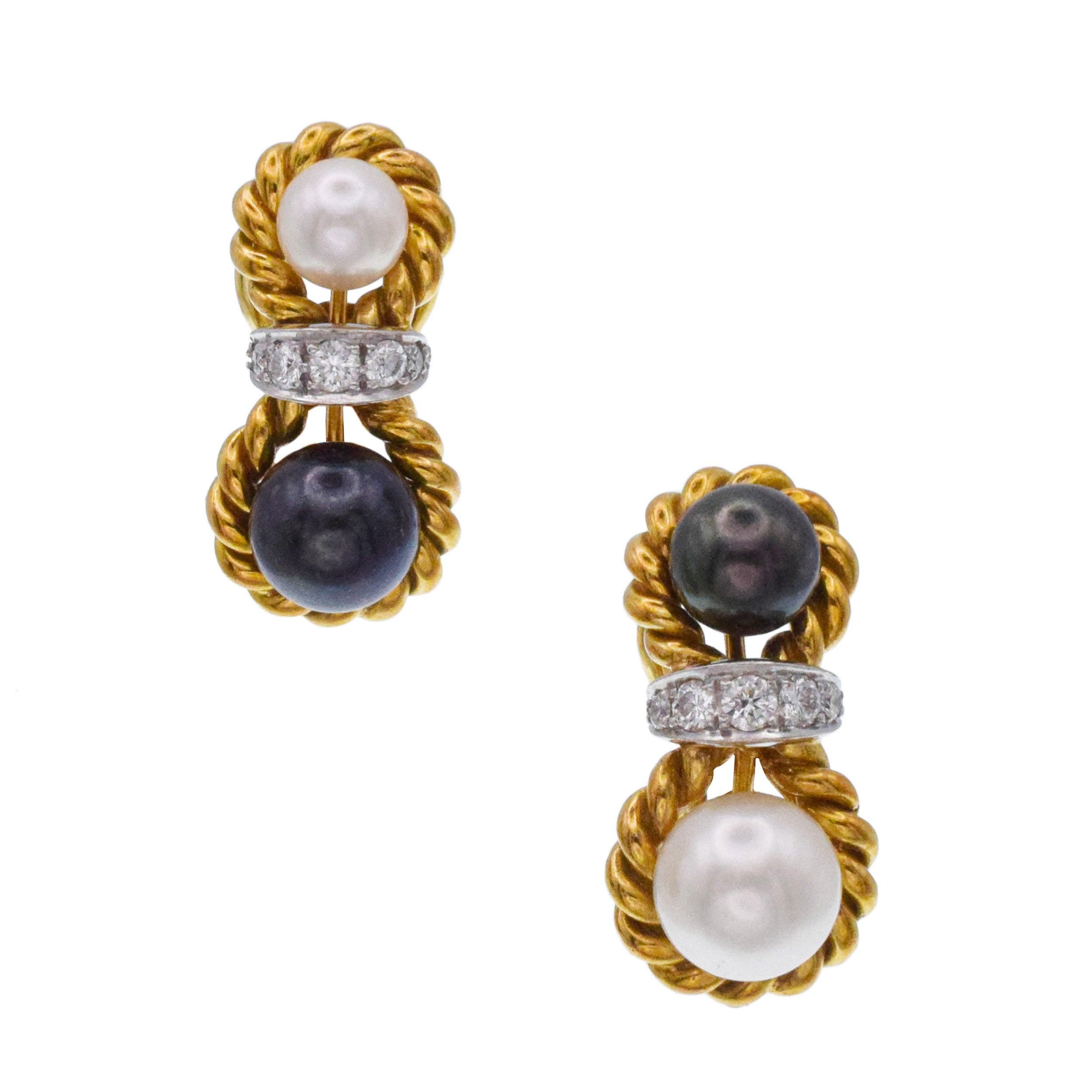 D.Bouzan Diamond And Pearl Ear-clip Earrings in 18k Gold And Platinum