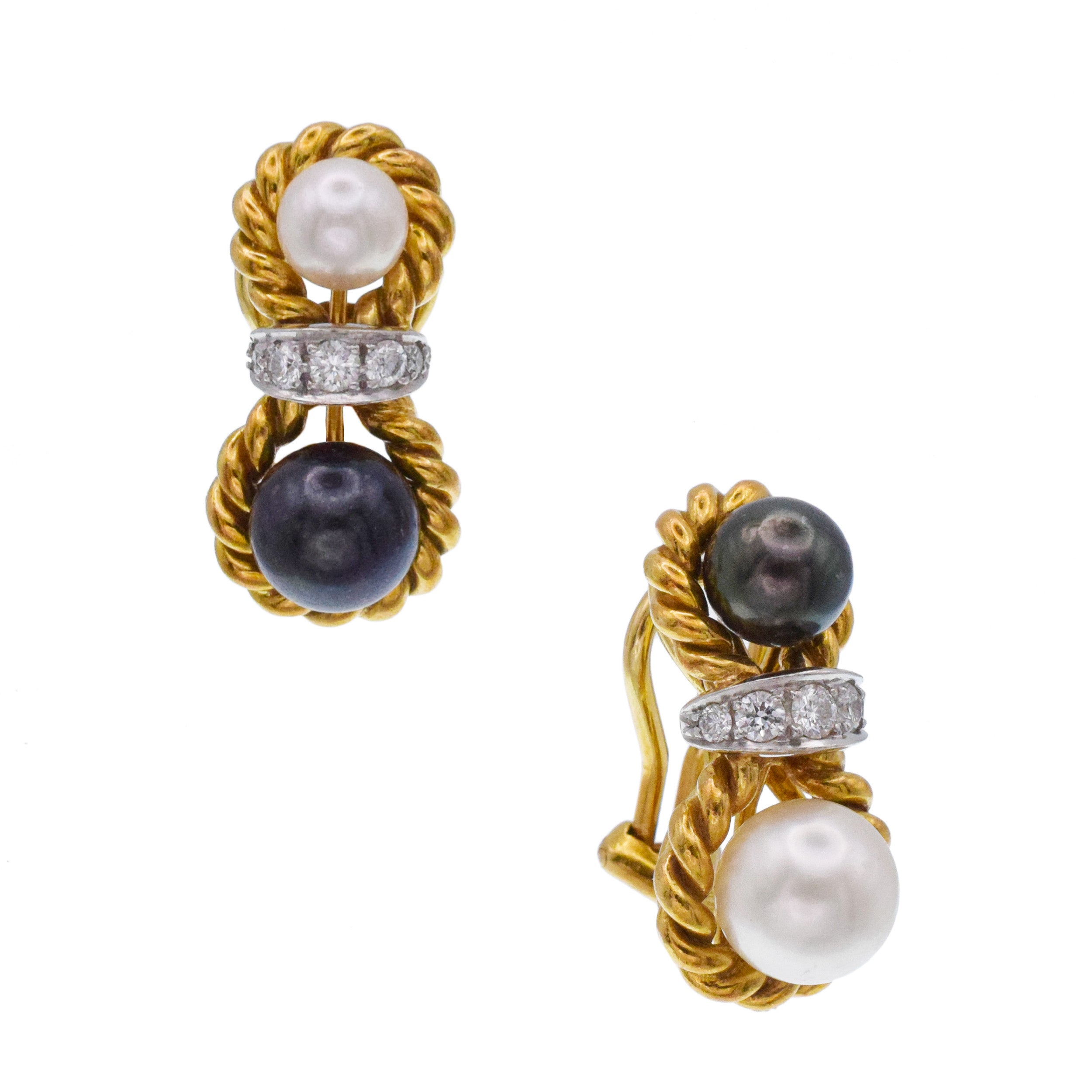 D.Bouzan Diamond And Pearl Ear-clip Earrings in 18k Gold And Platinum