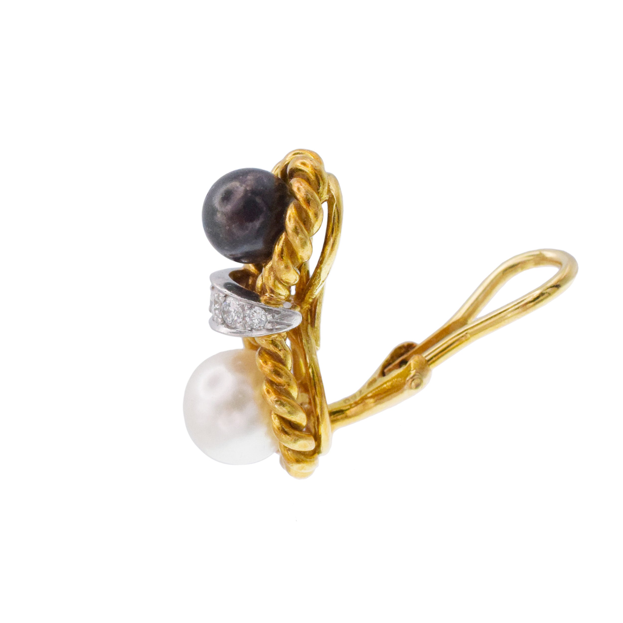 D.Bouzan Diamond And Pearl Ear-clip Earrings in 18k Gold And Platinum