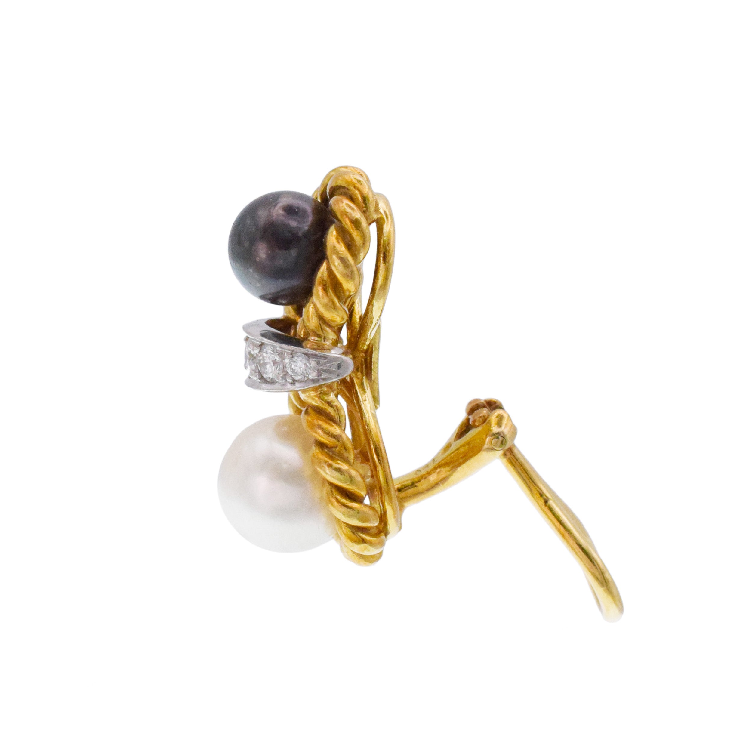 D.Bouzan Diamond And Pearl Ear-clip Earrings in 18k Gold And Platinum