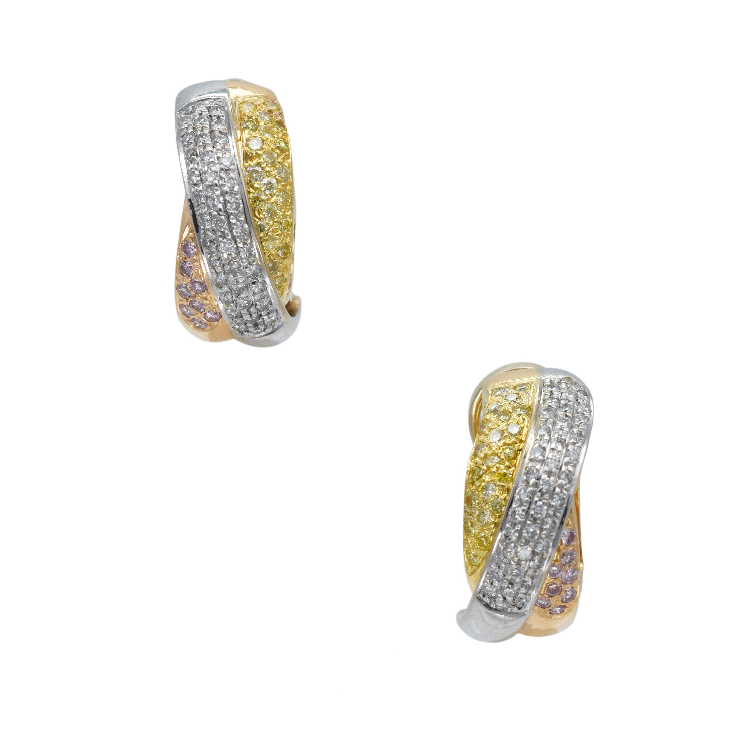 Color And White Diamond Earrings In 18k Tri-Tone Gold
