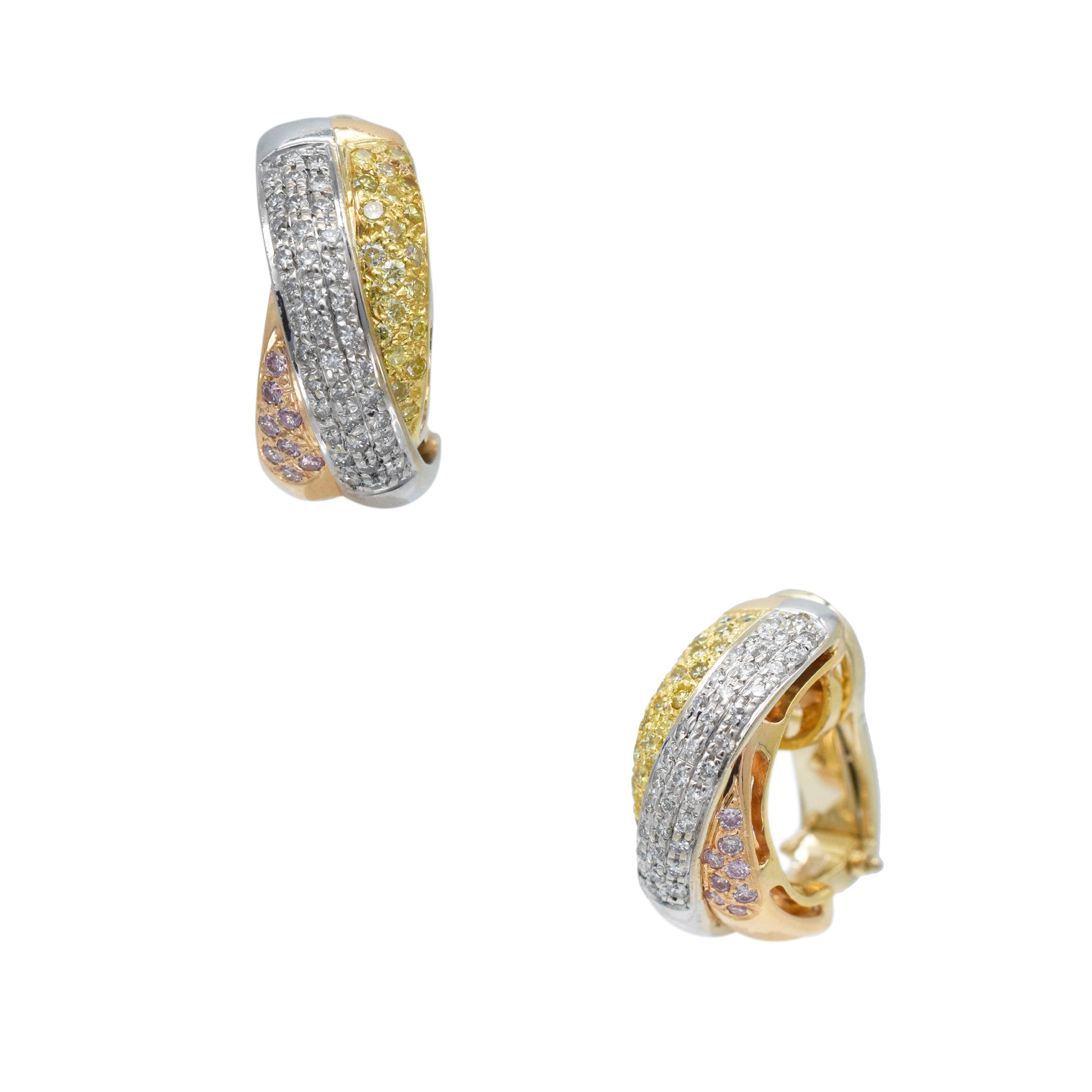 Color And White Diamond Earrings In 18k Tri-Tone Gold
