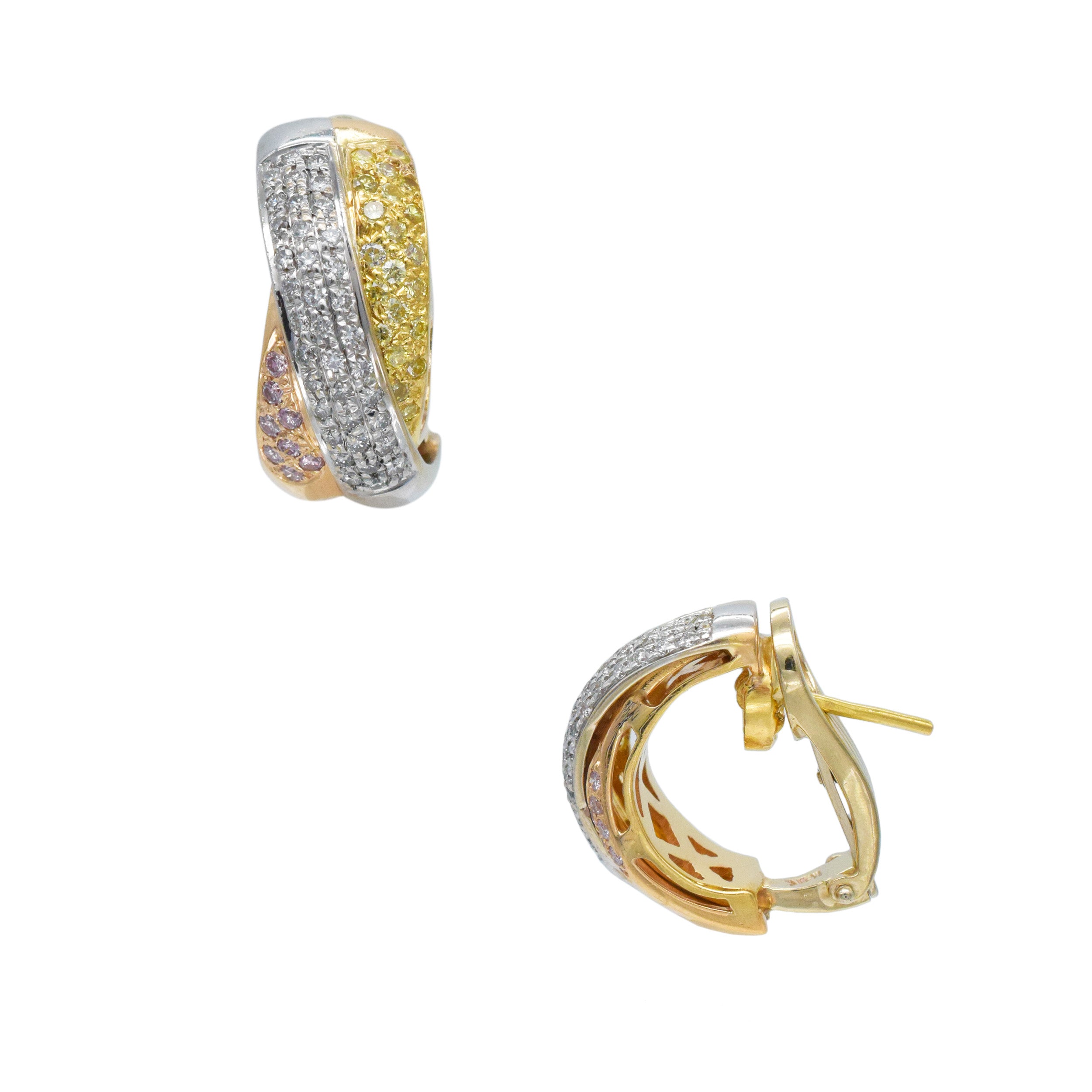 Color And White Diamond Earrings In 18k Tri-Tone Gold