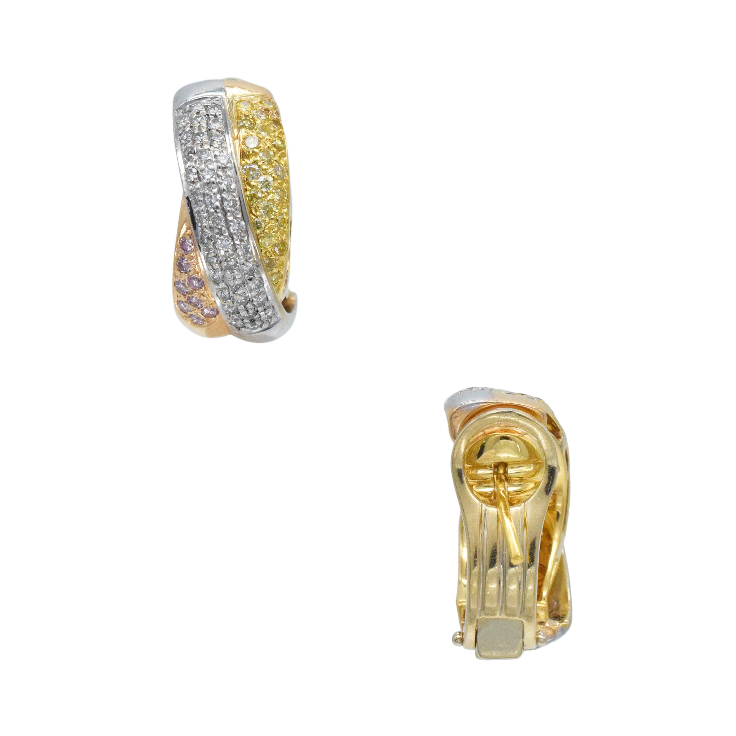 Color And White Diamond Earrings In 18k Tri-Tone Gold
