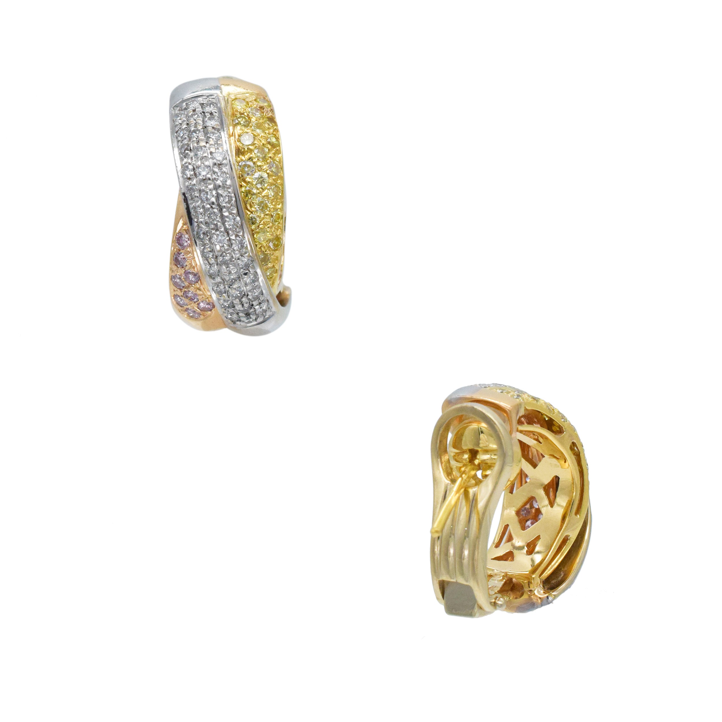 Color And White Diamond Earrings In 18k Tri-Tone Gold